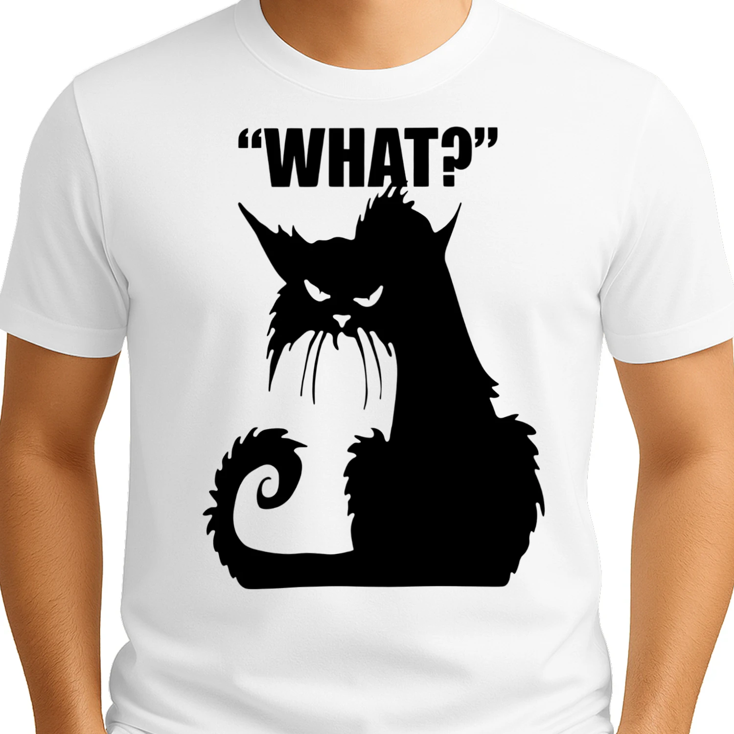 Funny Grumpy Cat "WHAT?" Black Cat Silhouette T-Shirt