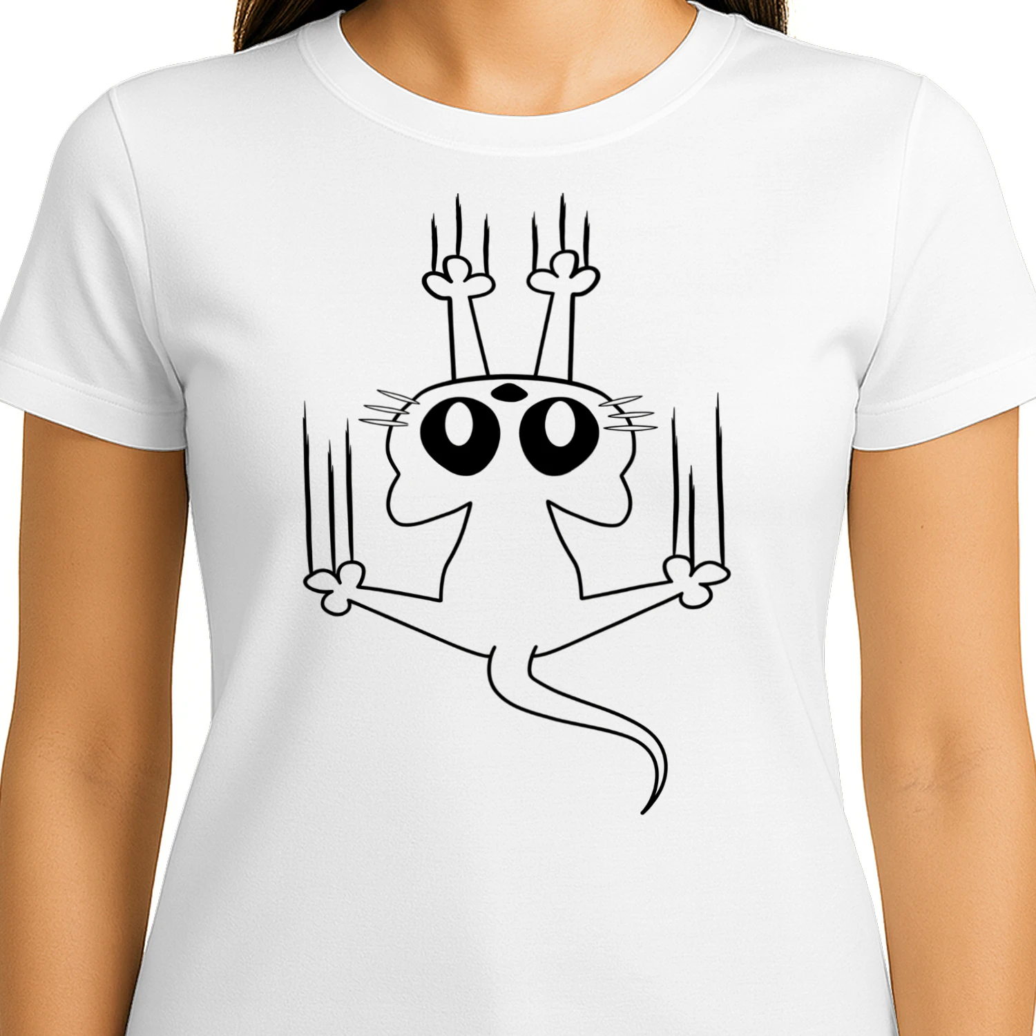 Funny Sliding Cat Claws Scratch Line Art T-Shirt