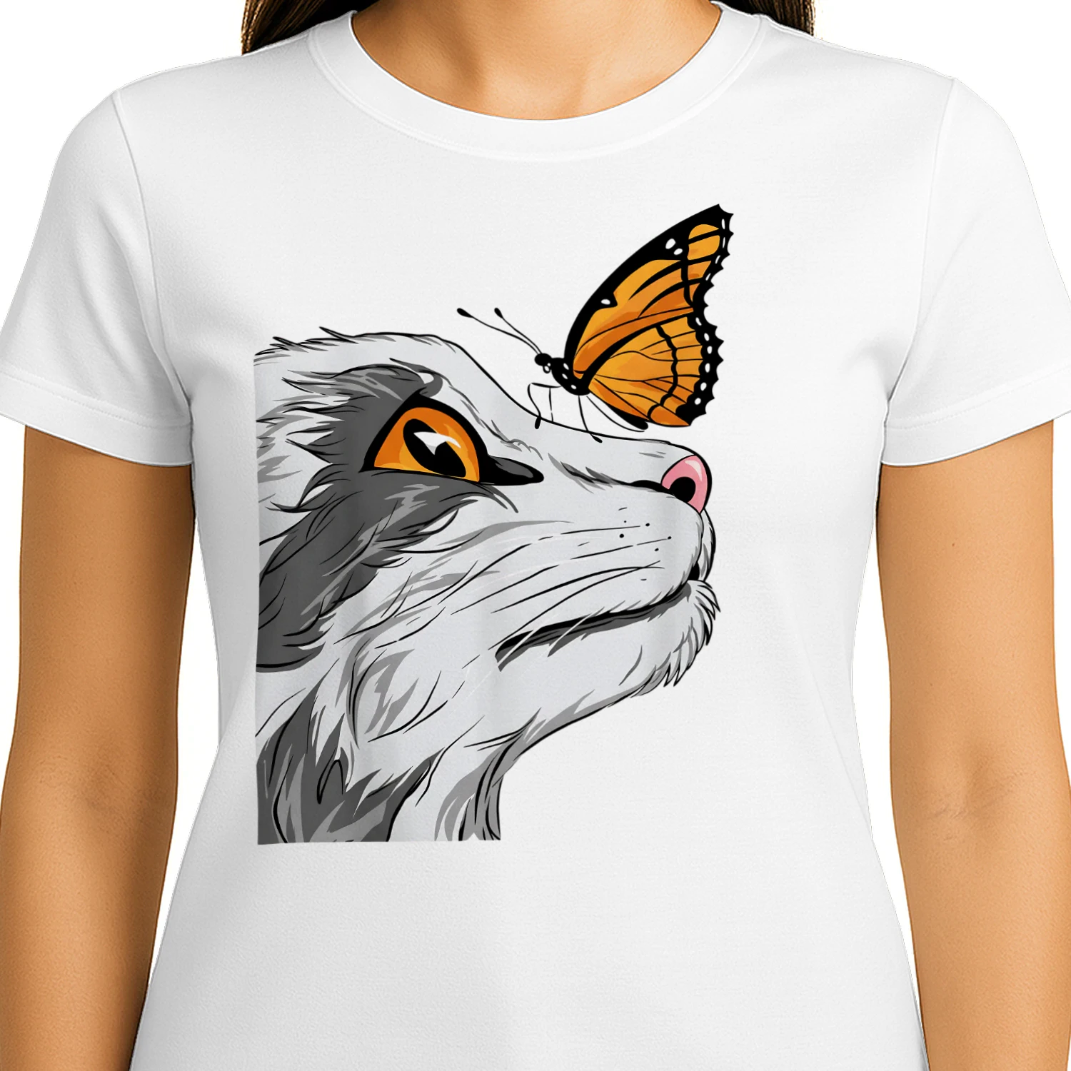 Cat And Butterfly Nature Graphic Men's T-Shirt