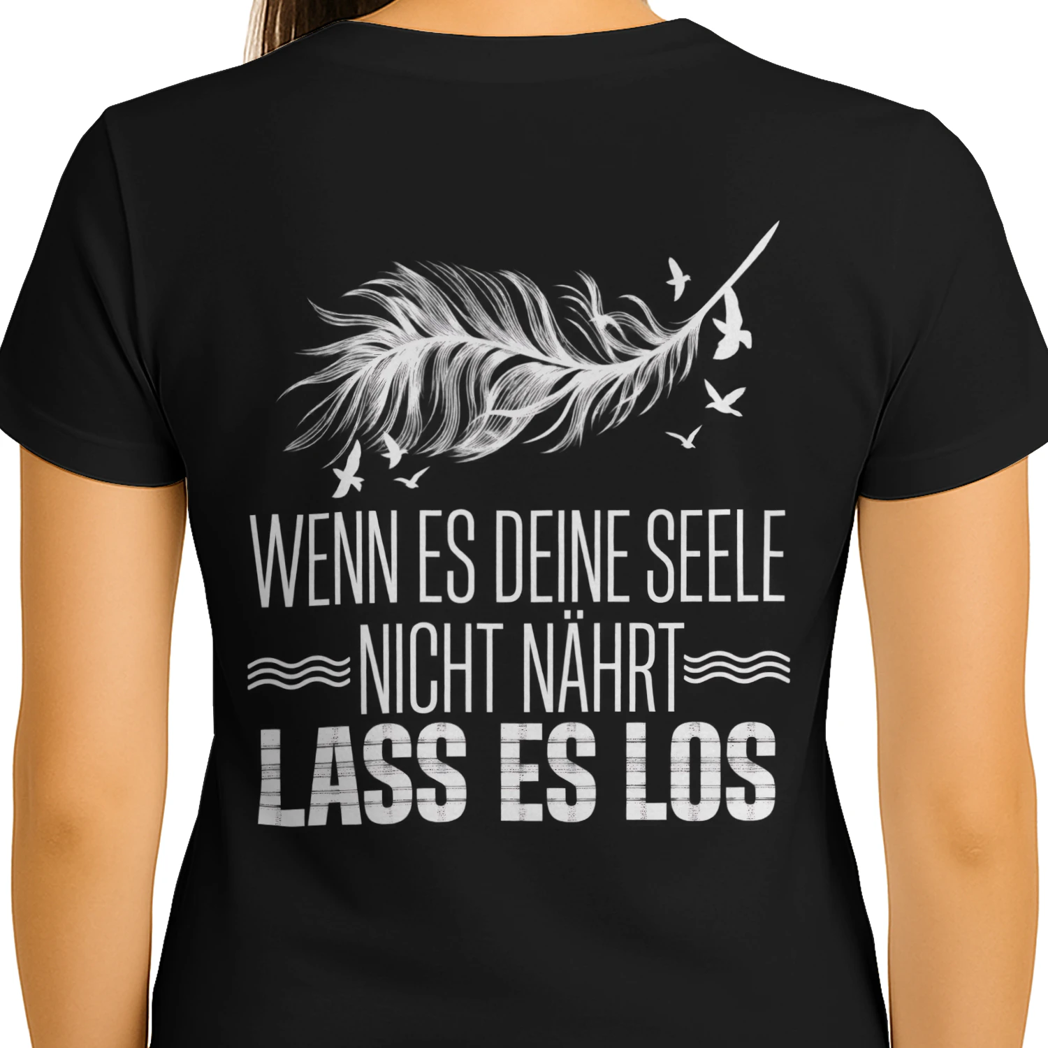 Lass es los – Inspirierendes T-Shirt mit Feder und Vögeln