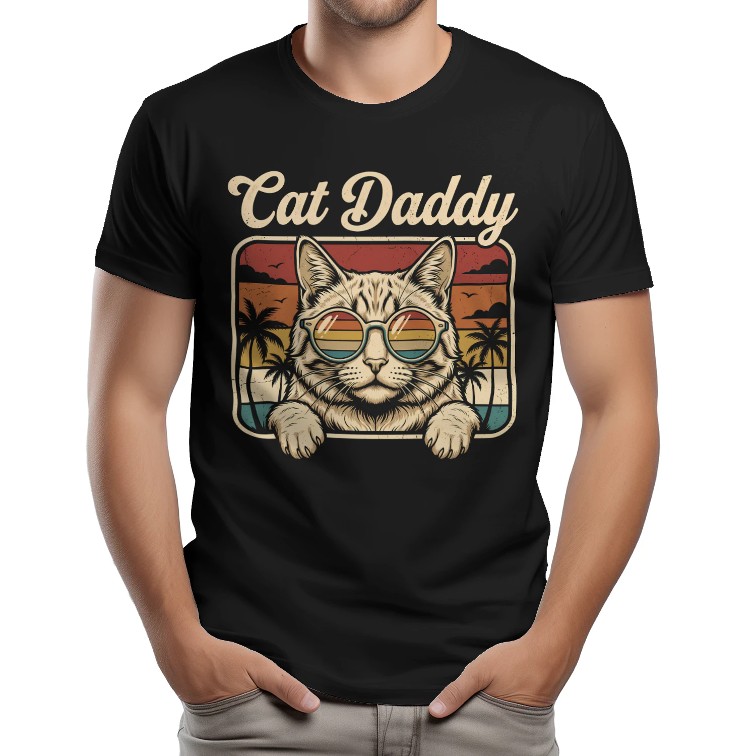 Cat Daddy Retro Sunset Cat Lover Design