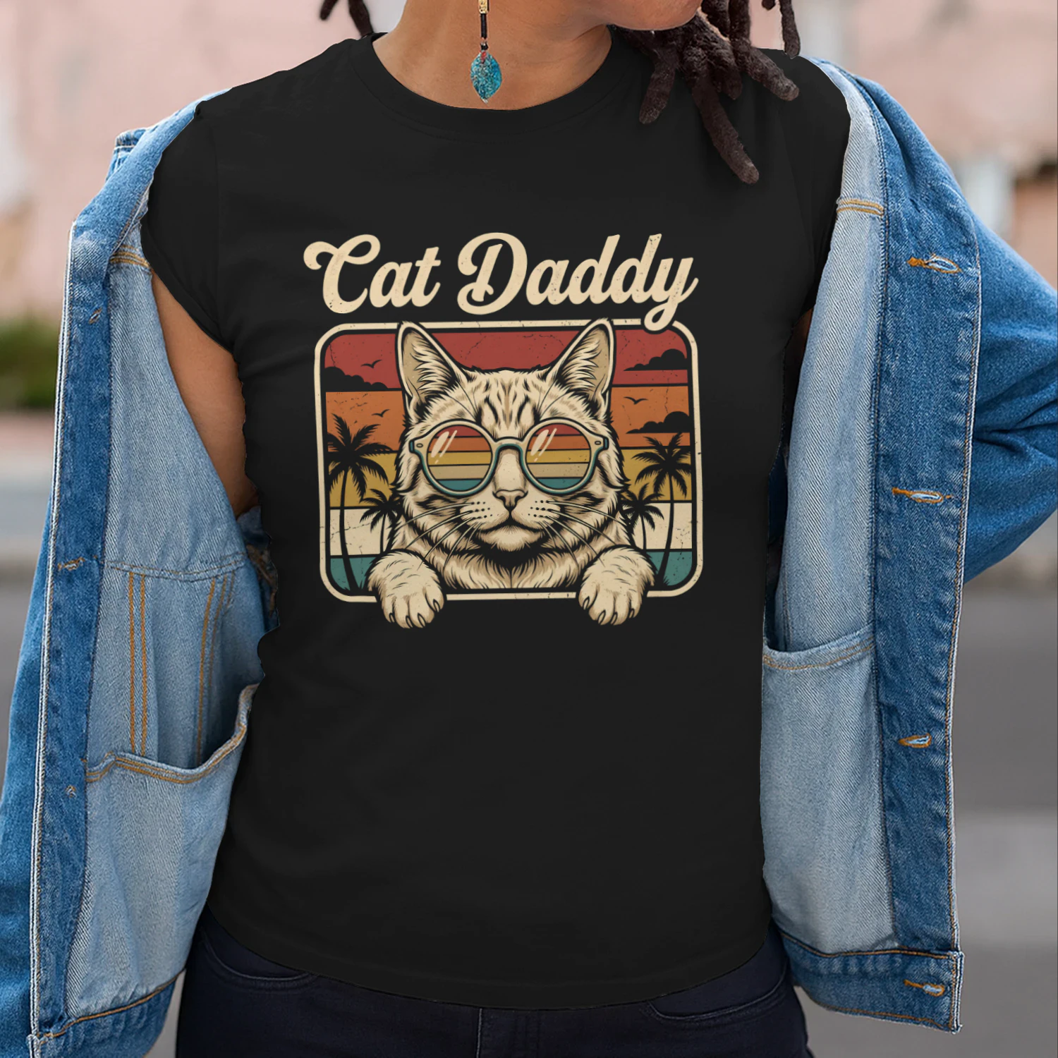 Cat Daddy Retro Sunset Cat Lover Design