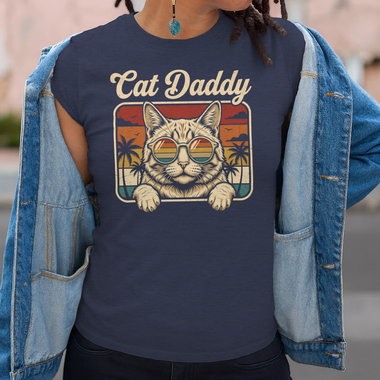 Cat Daddy Retro Sunset Cat Lover Design