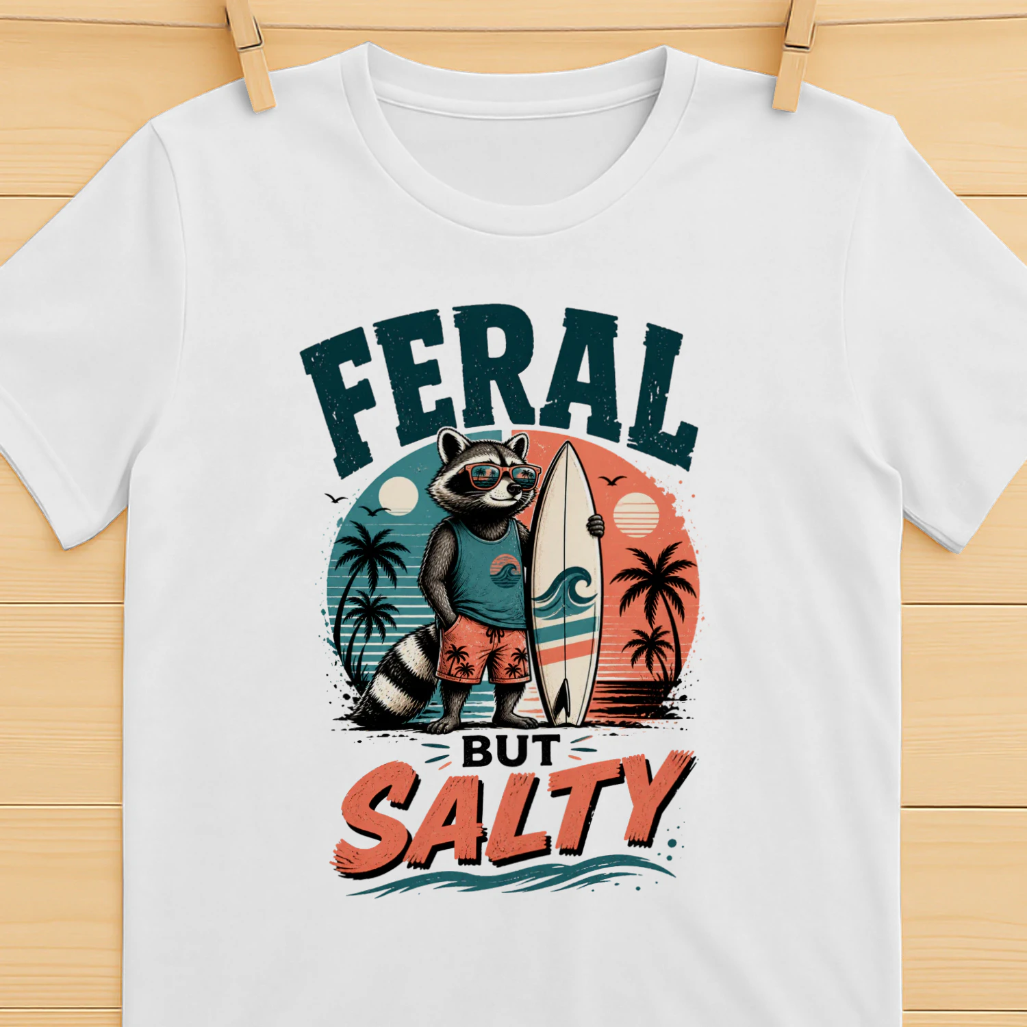 Feral But Salty Raccoon Surf Shirt