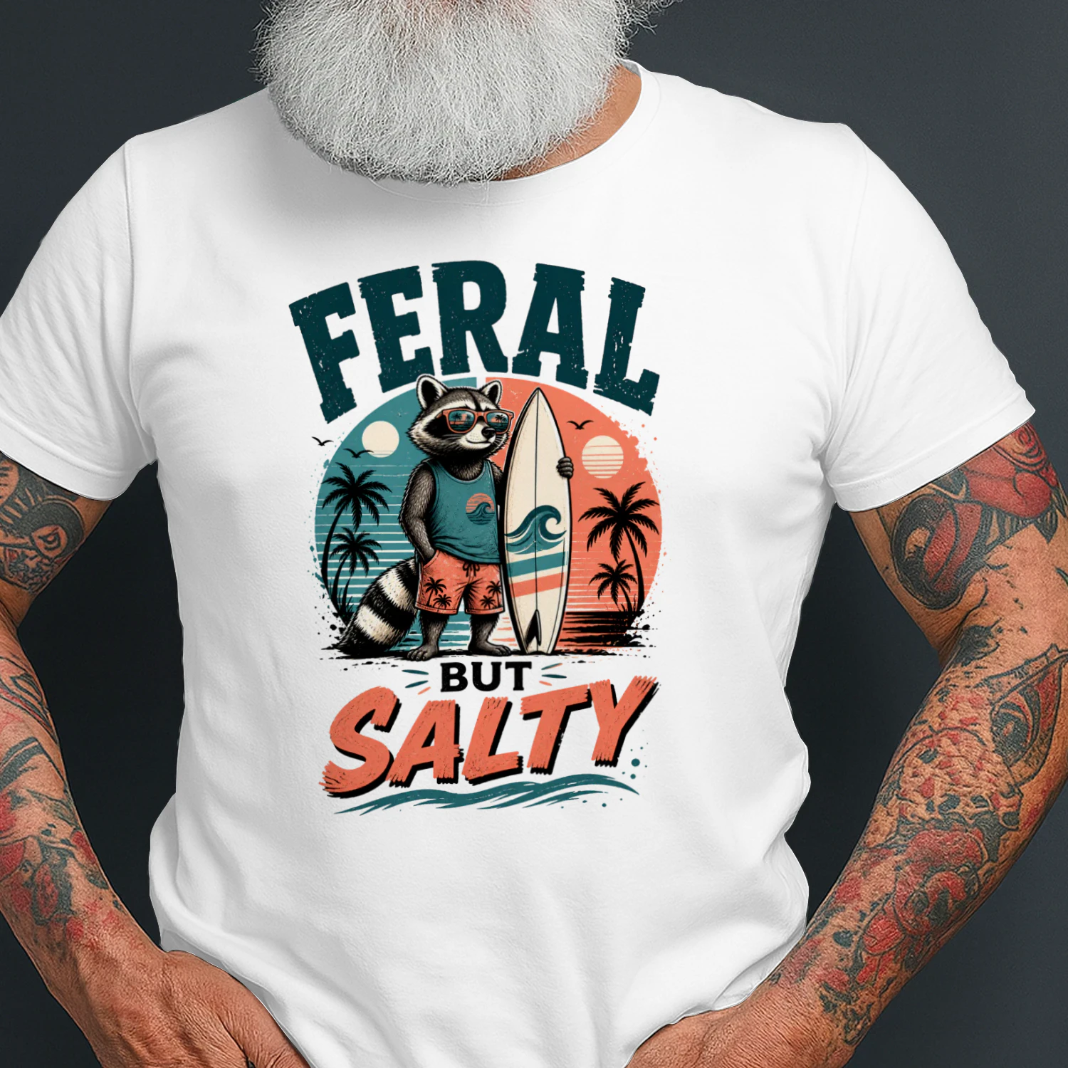 Feral But Salty Raccoon Surf Shirt