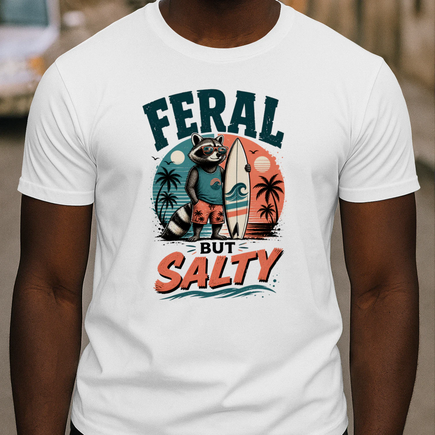 Feral But Salty Raccoon Surf Shirt