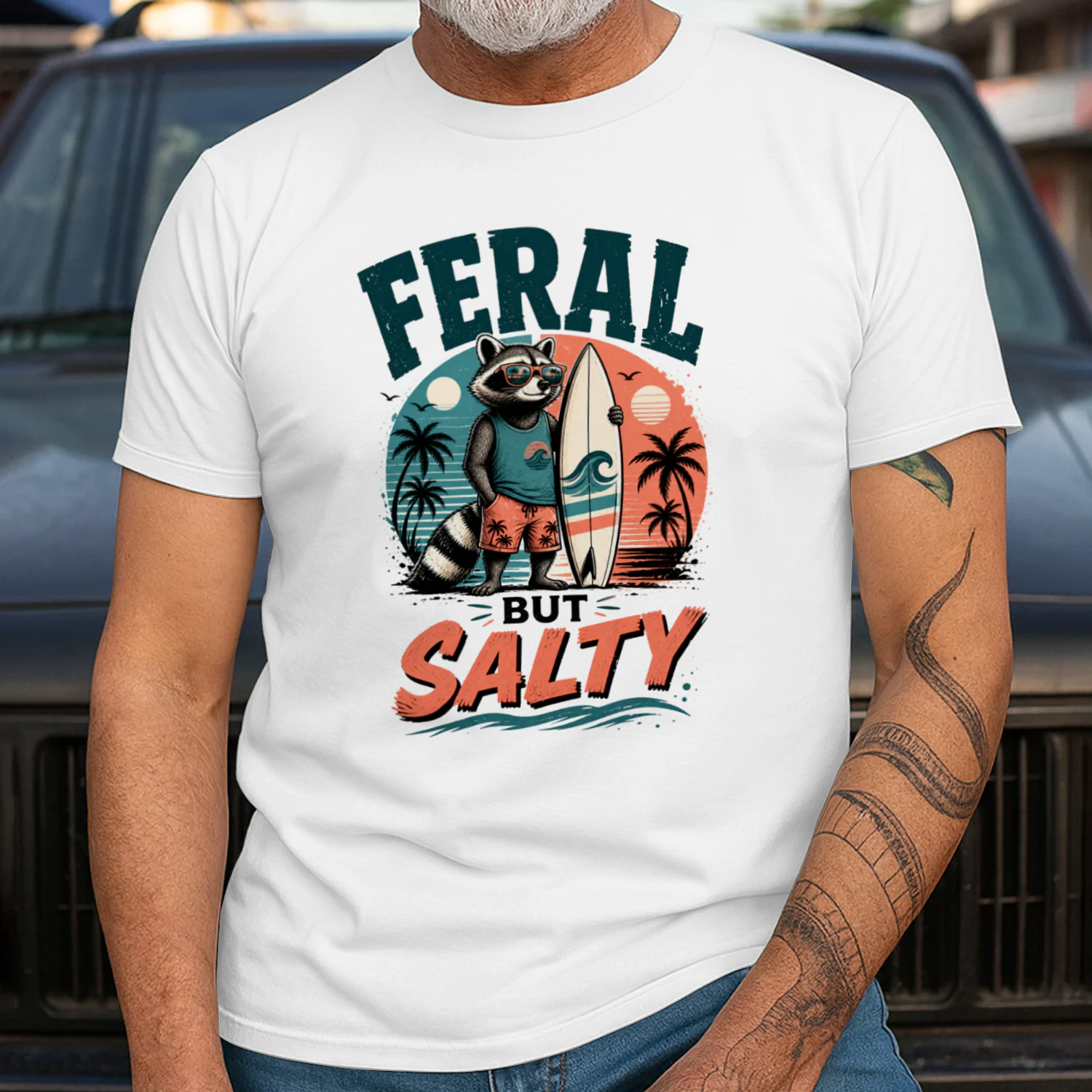 Feral But Salty Raccoon Surf Shirt