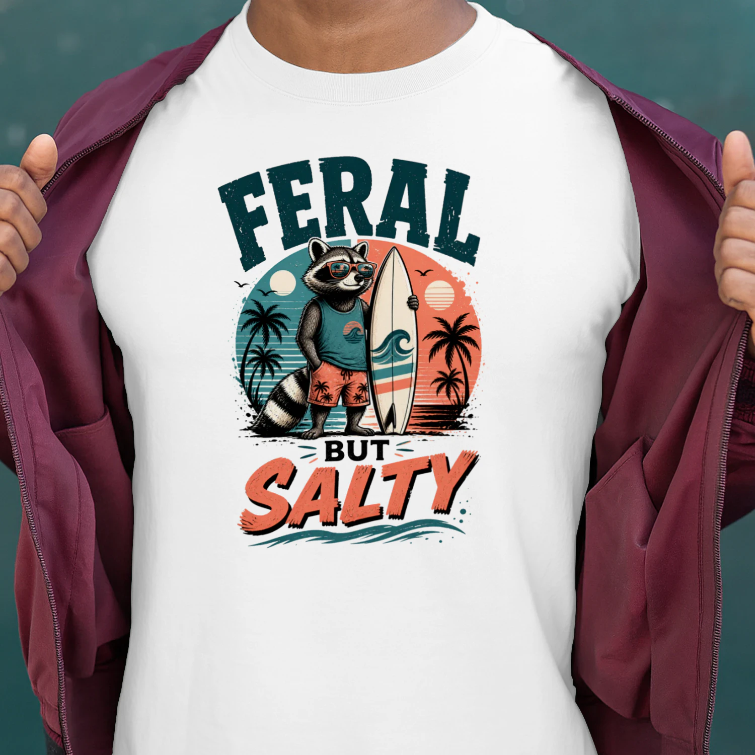 Feral But Salty Raccoon Surf Shirt