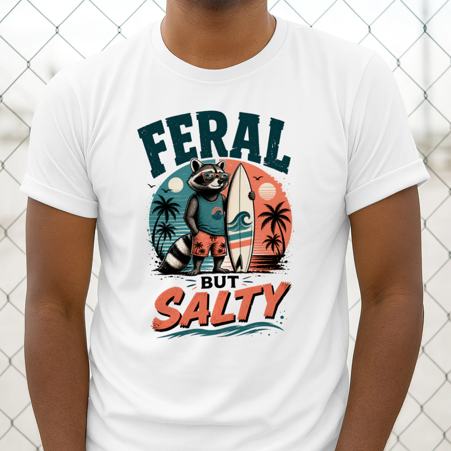 Feral But Salty Raccoon Surf Shirt