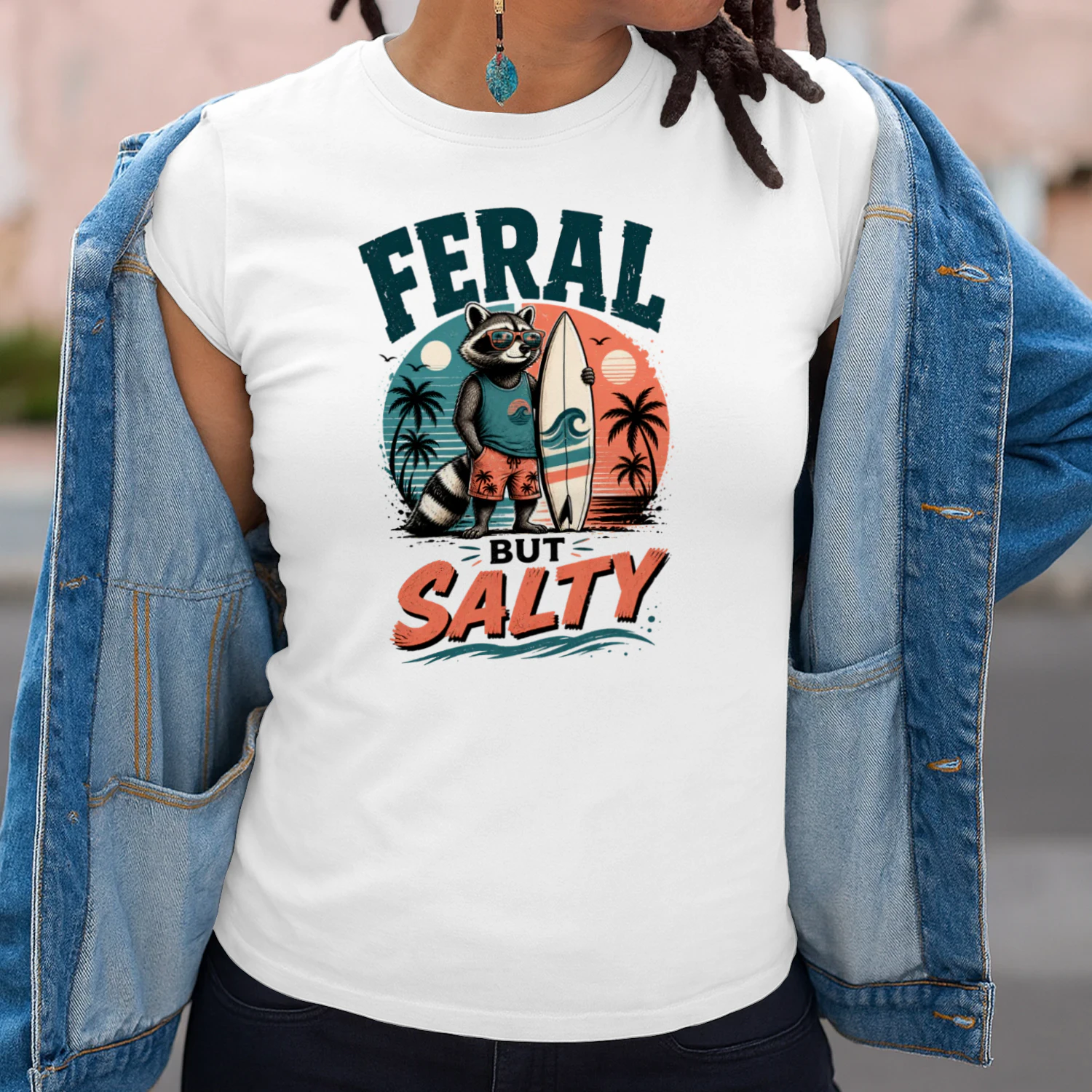 Feral But Salty Raccoon Surf Shirt