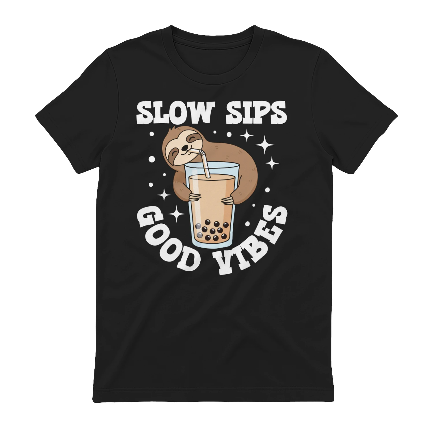 Slow Sips Good Vibes Cute Sloth Boba Tea Design