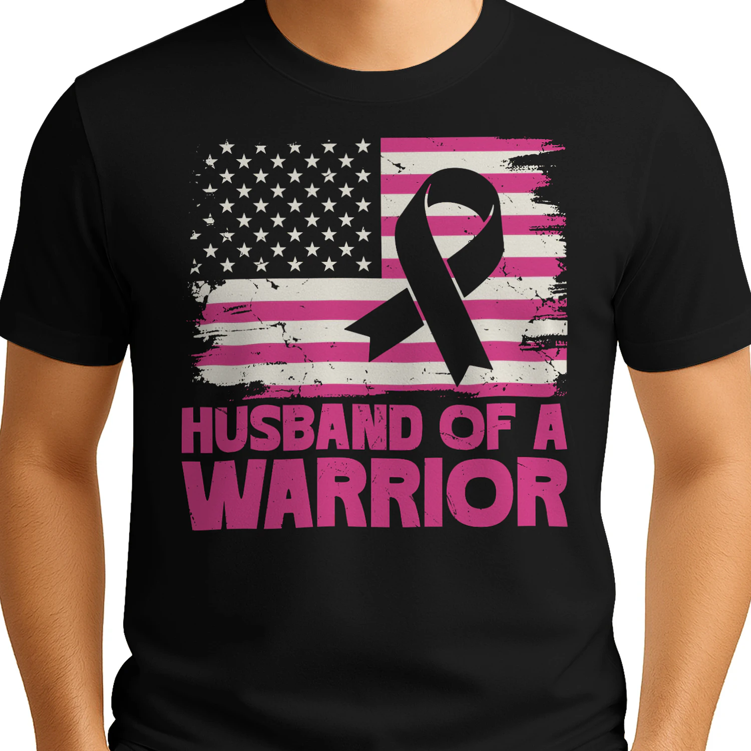 Husband of a Warrior Pink Ribbon Patriotic Design