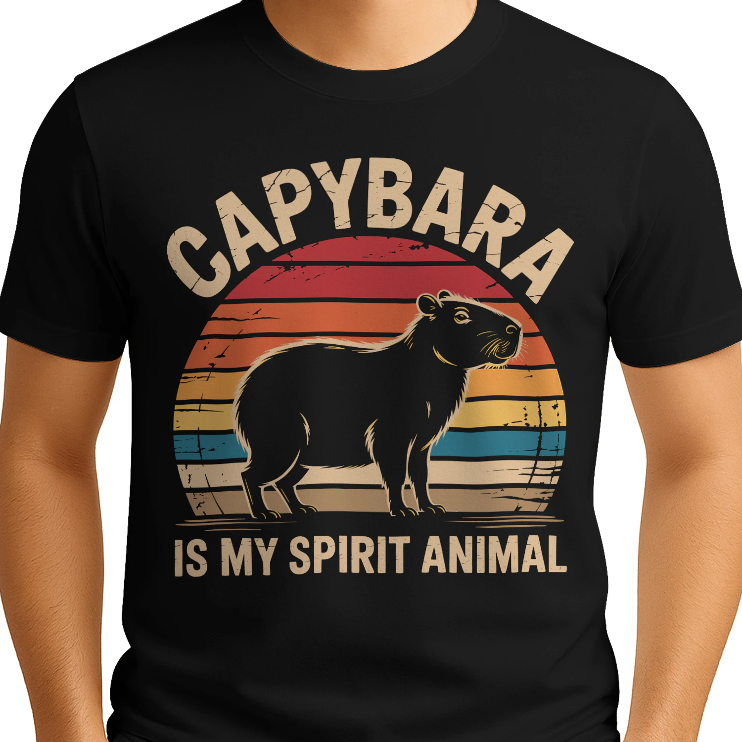 Capybara Is My Spirit Animal Vintage Retro Sunset
