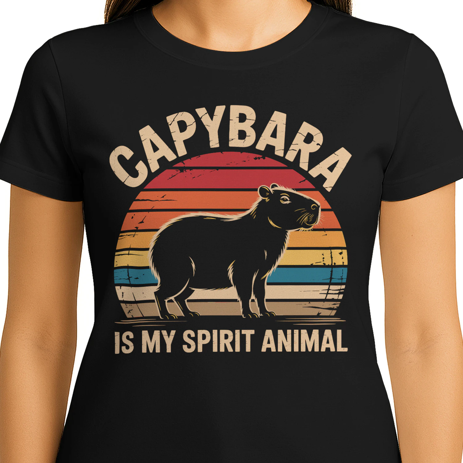 Capybara Is My Spirit Animal Vintage Retro Sunset