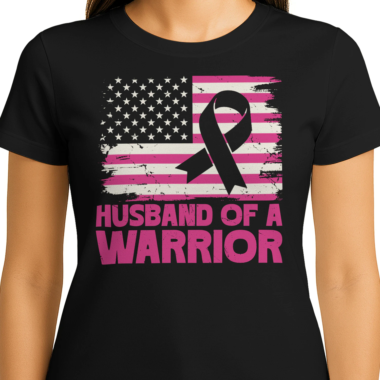 Husband of a Warrior Pink Ribbon Patriotic Design
