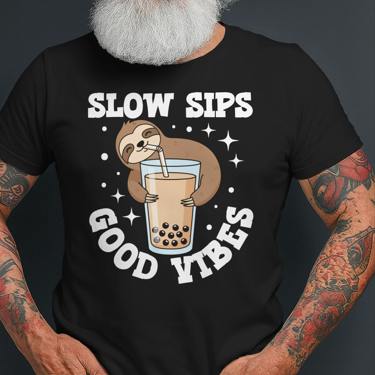 Slow Sips Good Vibes Cute Sloth Boba Tea Design