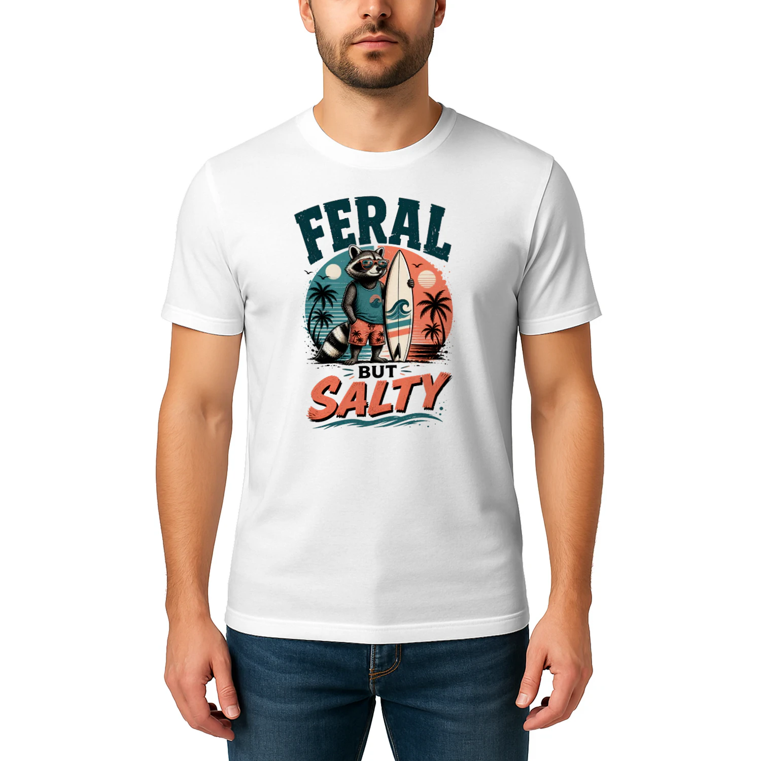 Feral But Salty Raccoon Surf Shirt