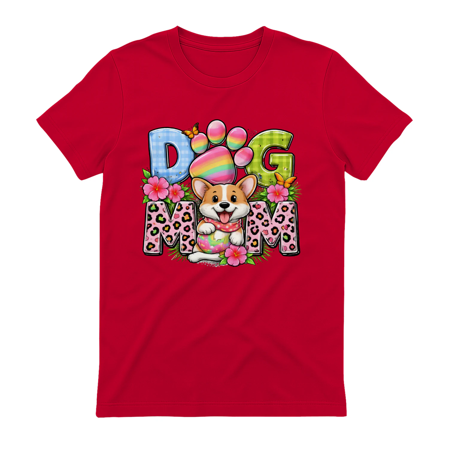 Dog Mom Corgi Rainbow Paw Floral Leopard Design