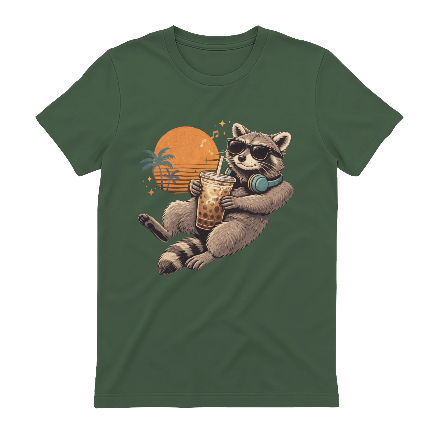 Chill Raccoon Bubble Tea Sunset Vibes