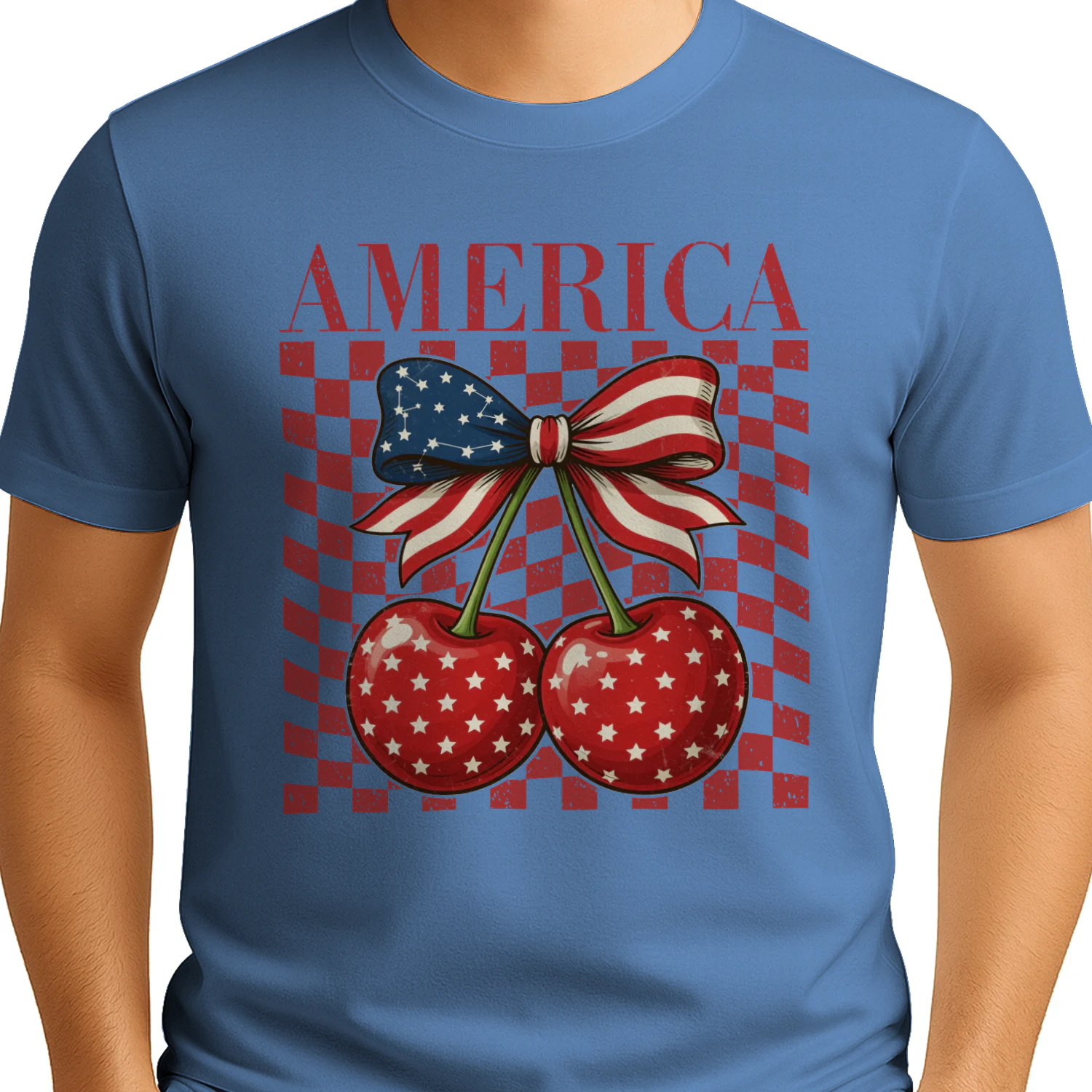 America Patriotic Cherries and Flag Bow
