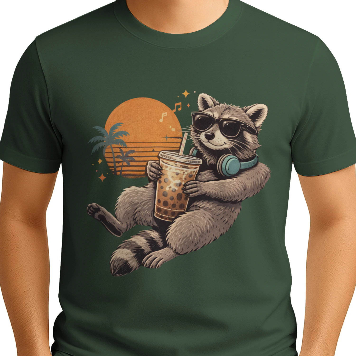 Chill Raccoon Bubble Tea Sunset Vibes