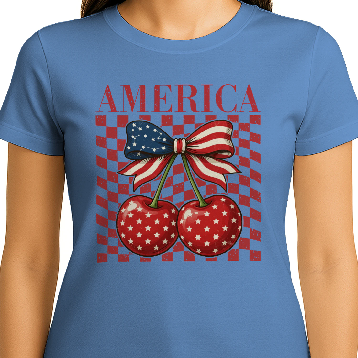 America Patriotic Cherries and Flag Bow