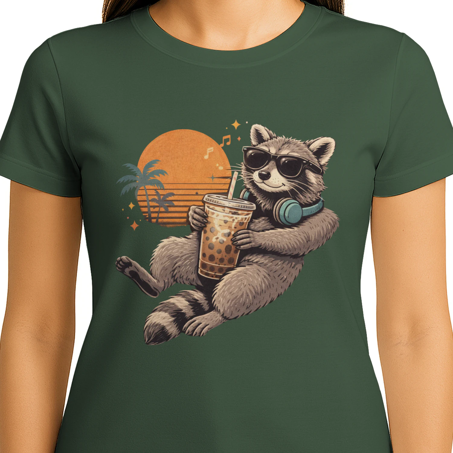 Chill Raccoon Bubble Tea Sunset Vibes