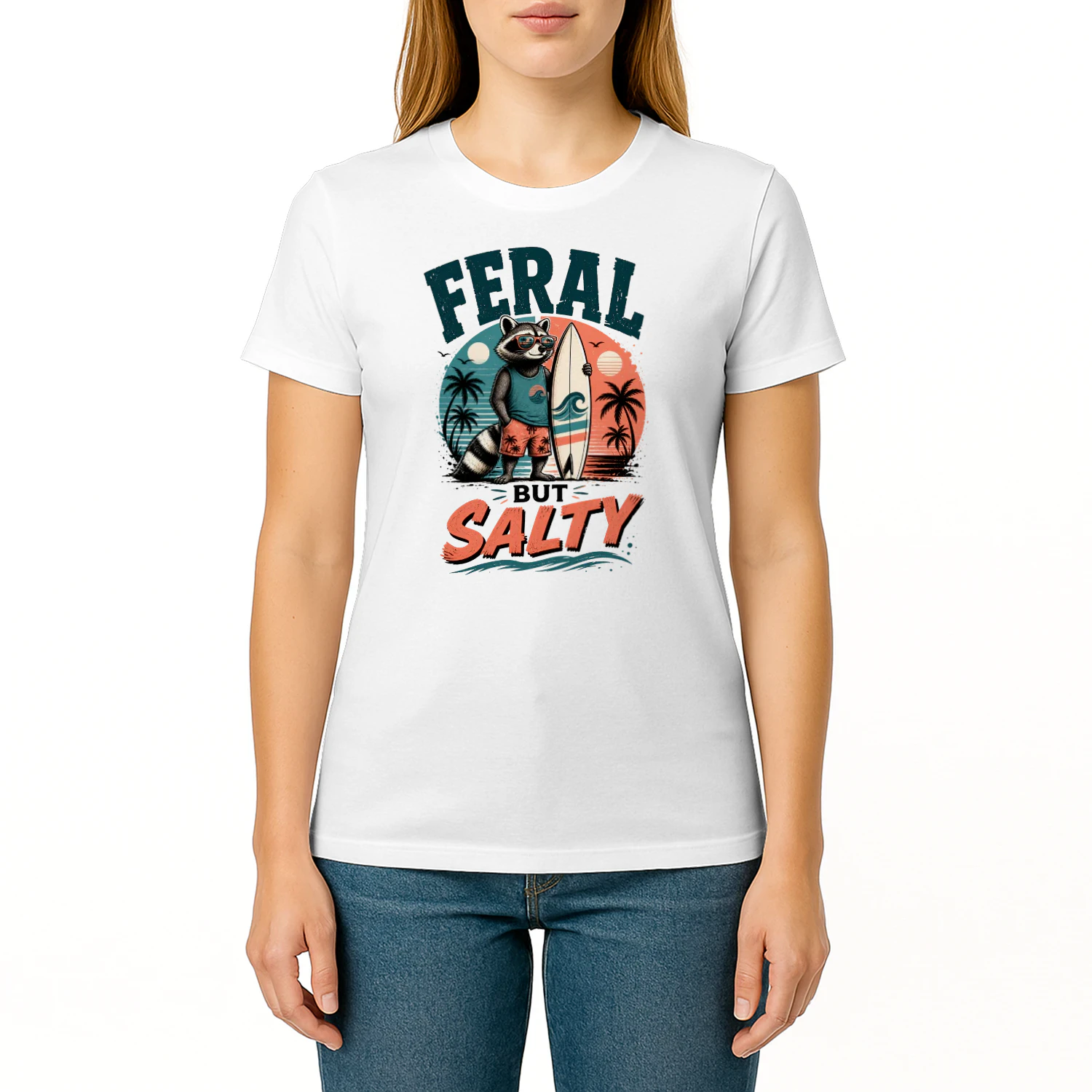 Feral But Salty Raccoon Surf Shirt