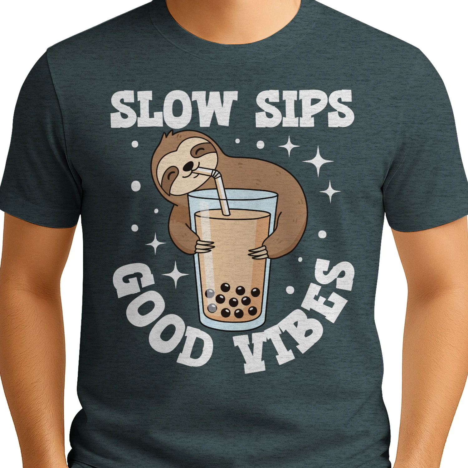 Slow Sips Good Vibes Cute Sloth Boba Tea Design