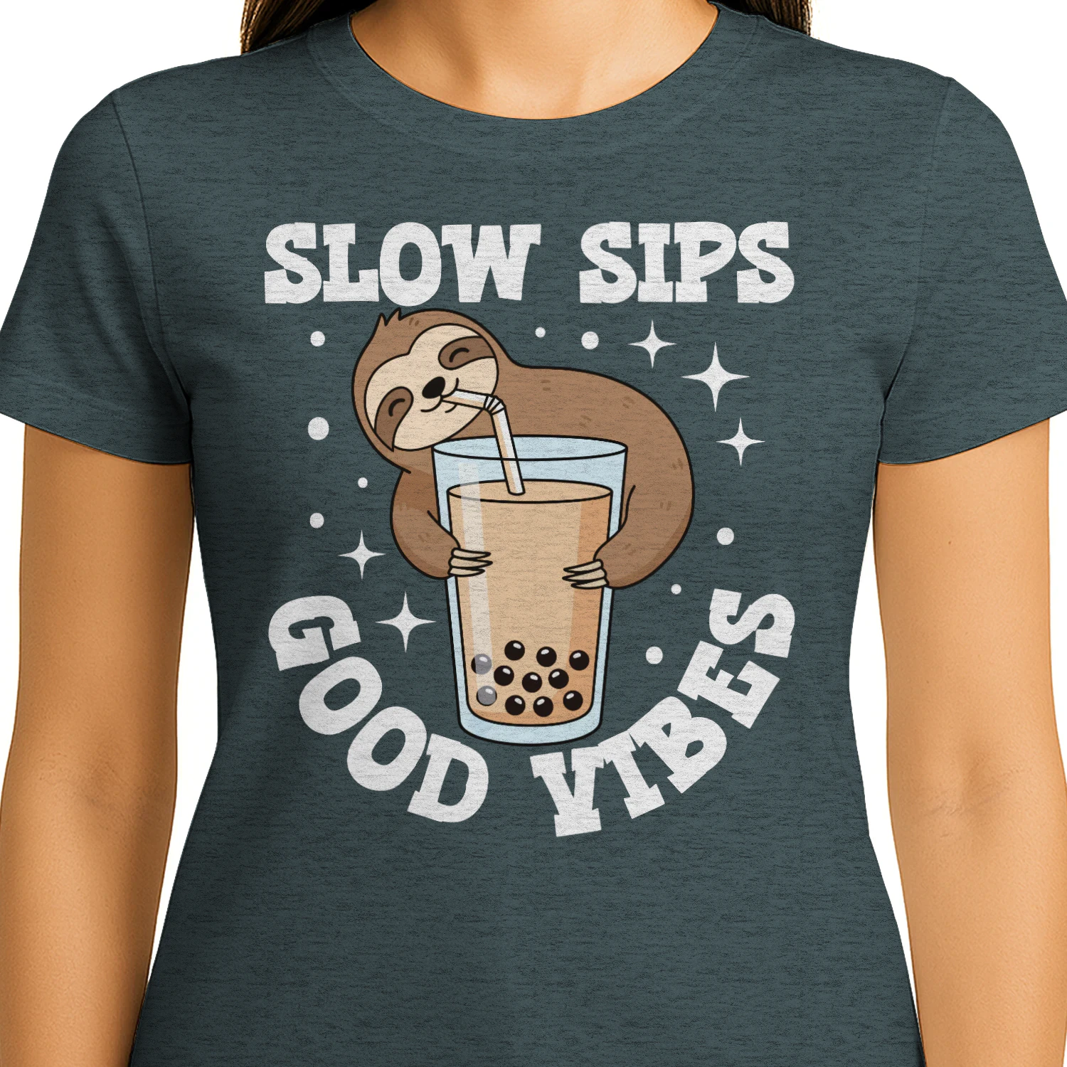 Slow Sips Good Vibes Cute Sloth Boba Tea Design