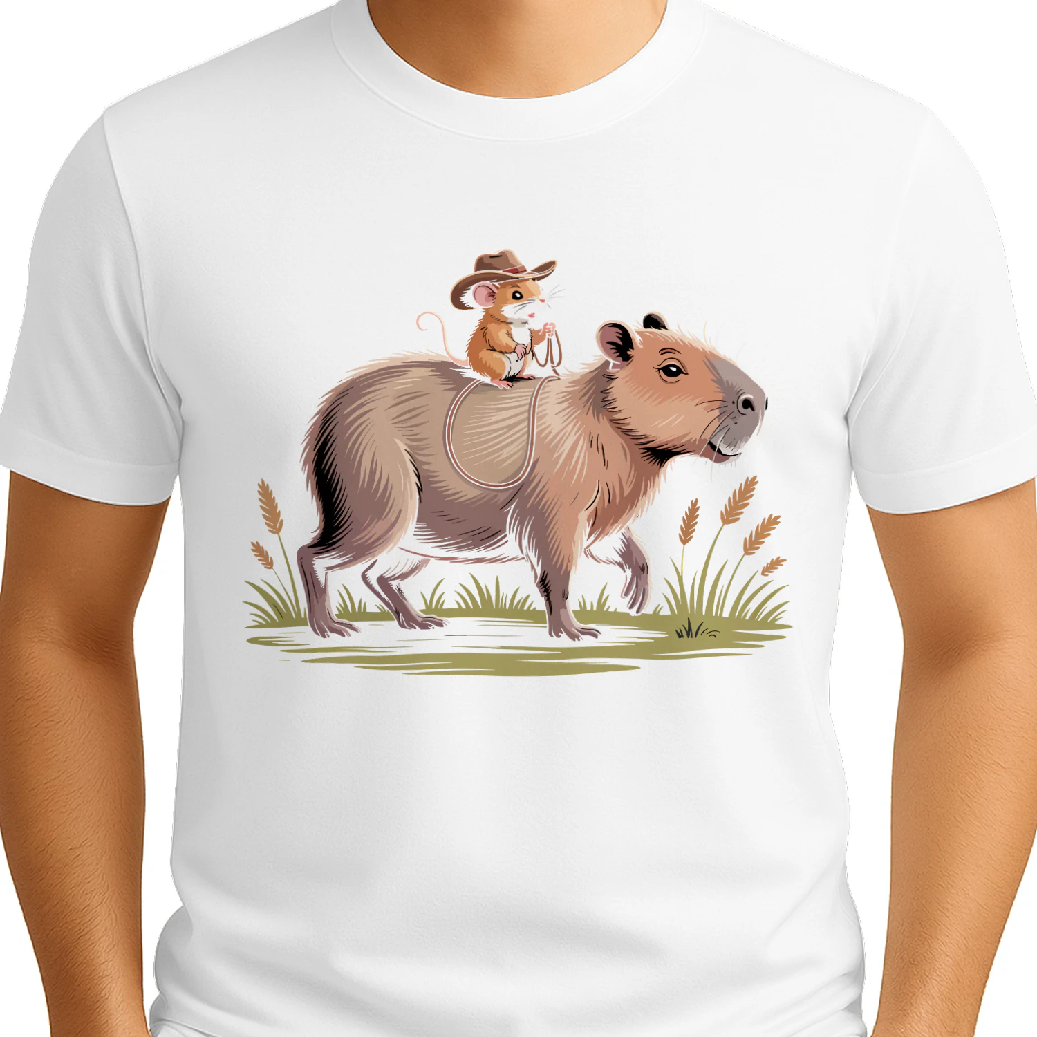 Cowboy Mouse Riding Capybara Cute Funny Western Animal