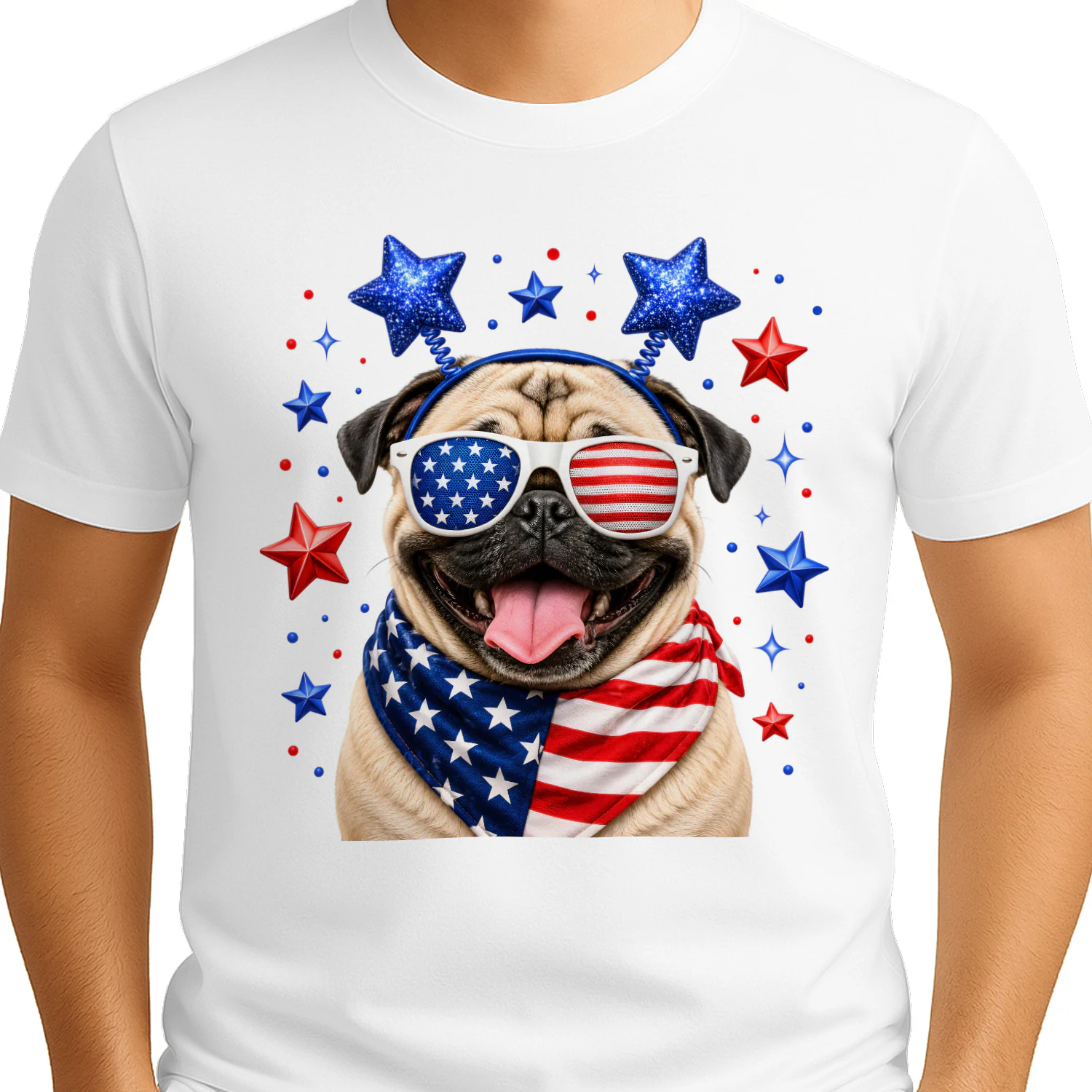 Funny Patriotic Pug with American Flag Sunglasses