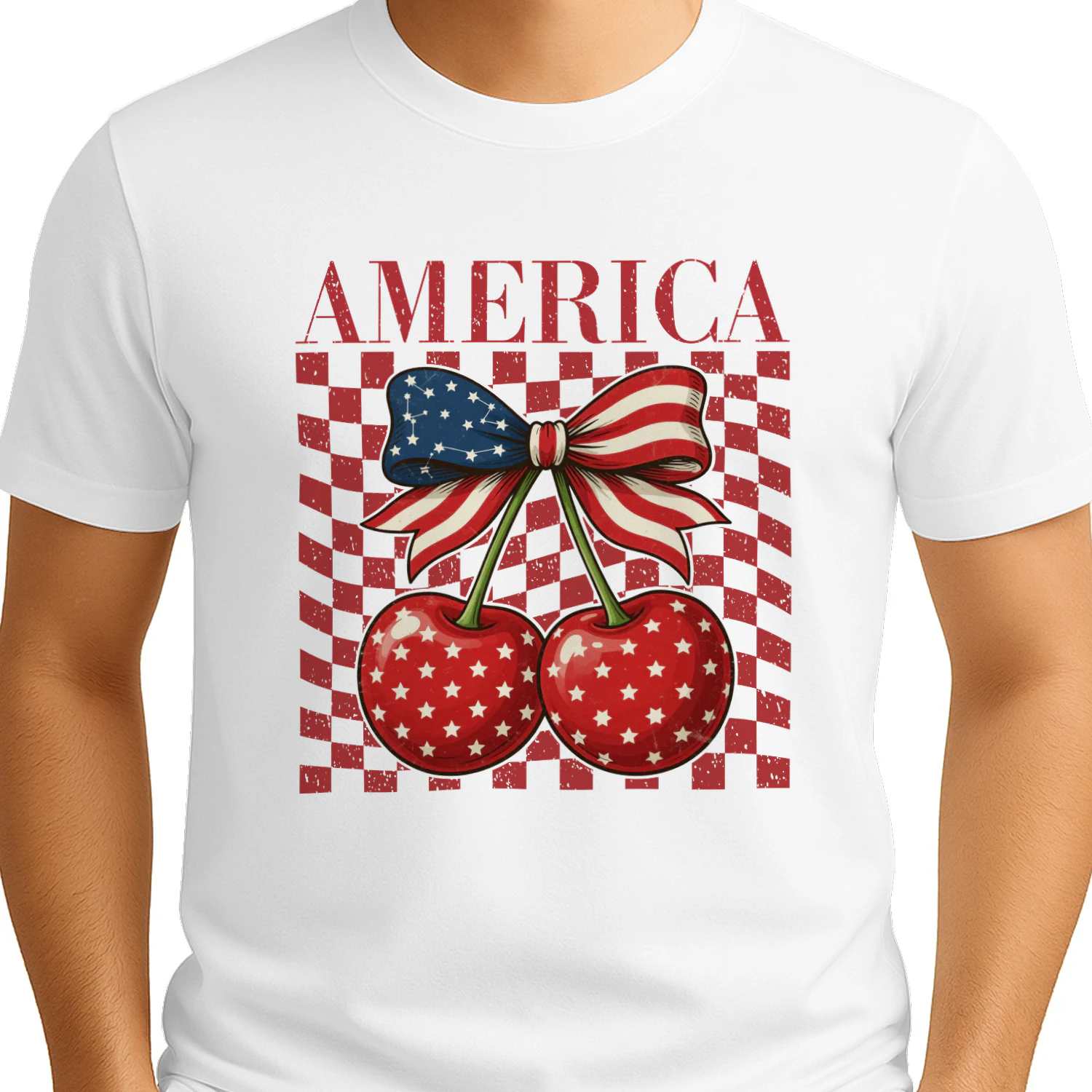 America Patriotic Cherries and Flag Bow