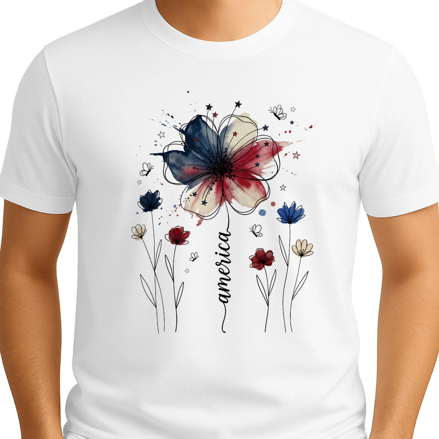 America Patriotic Watercolor Flower