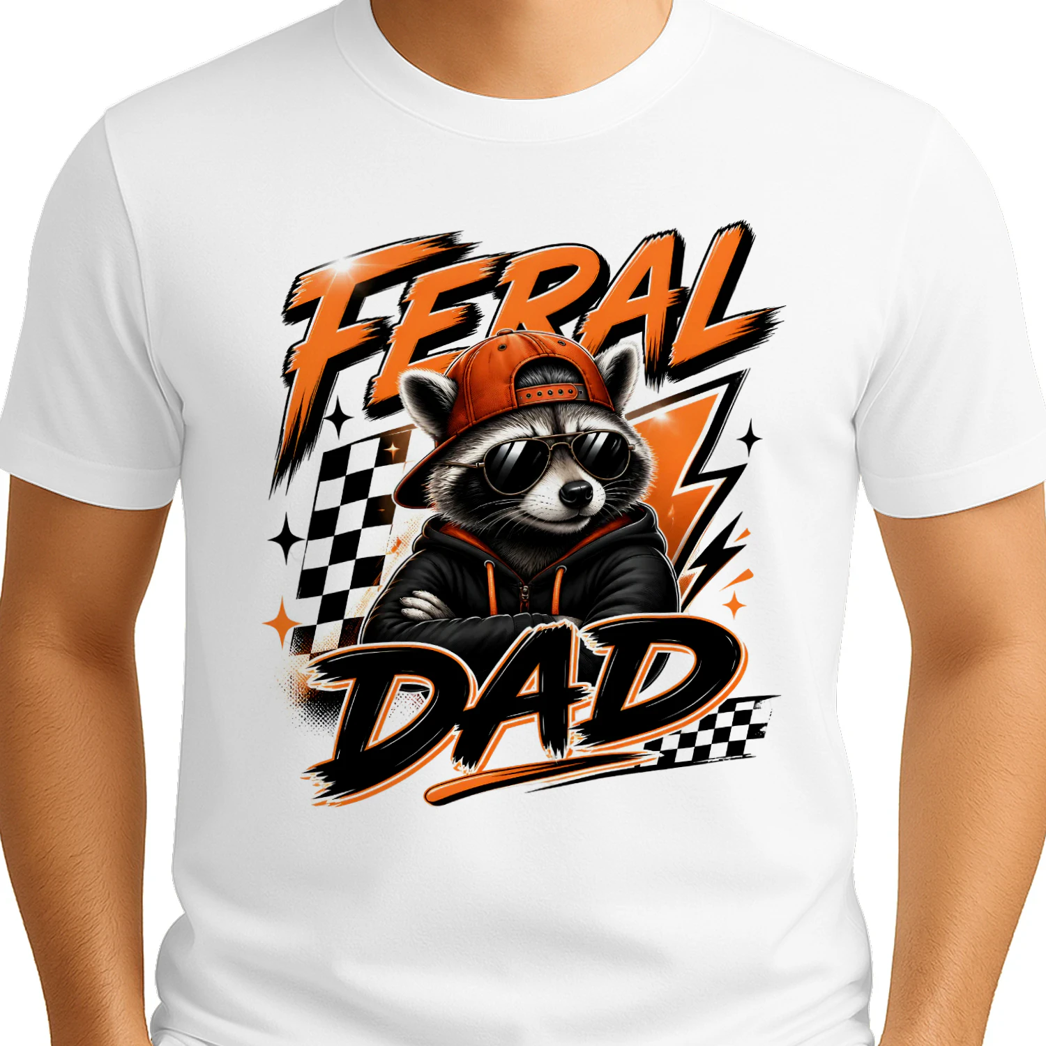 Feral Dad Raccoon Retro Racing Design