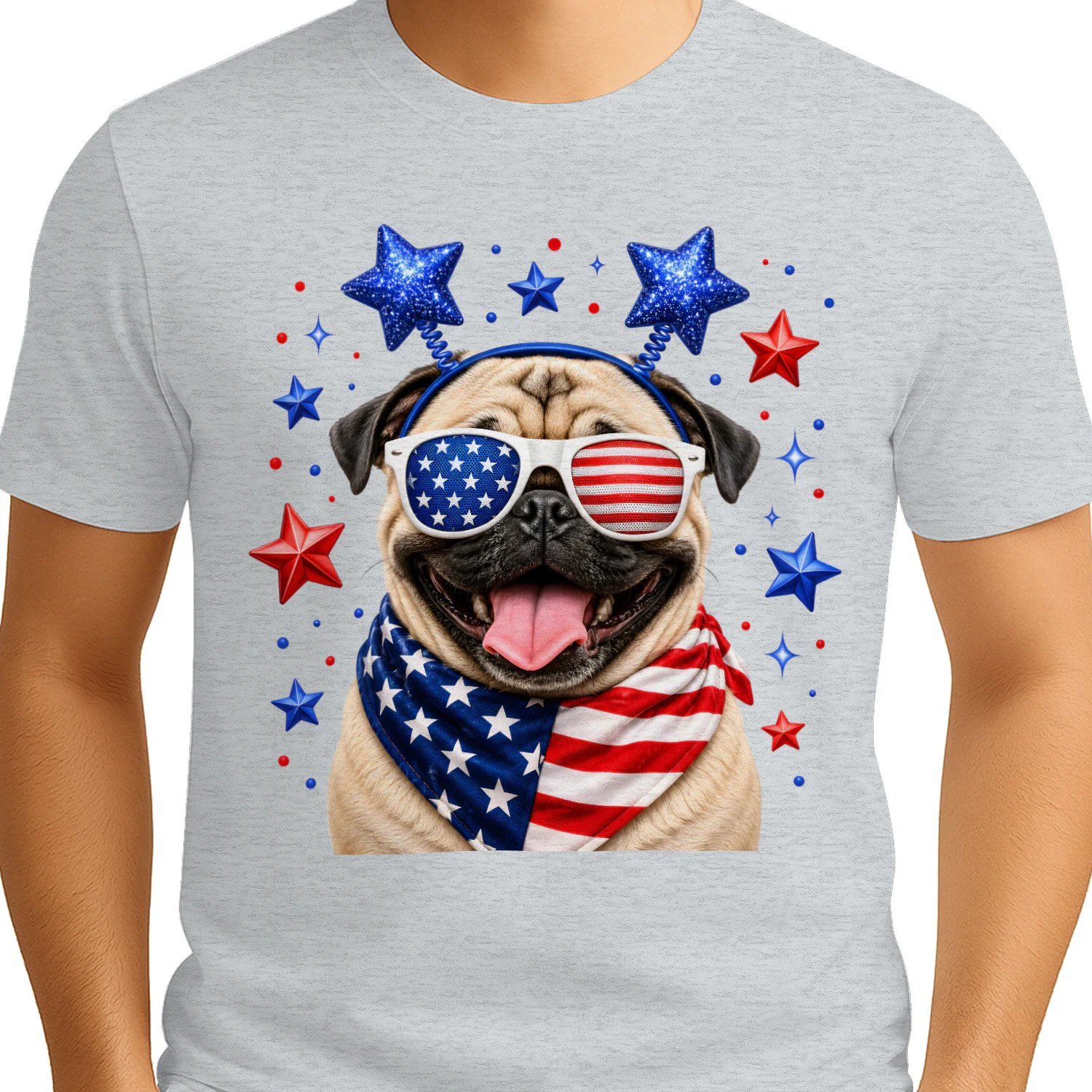 Funny Patriotic Pug with American Flag Sunglasses