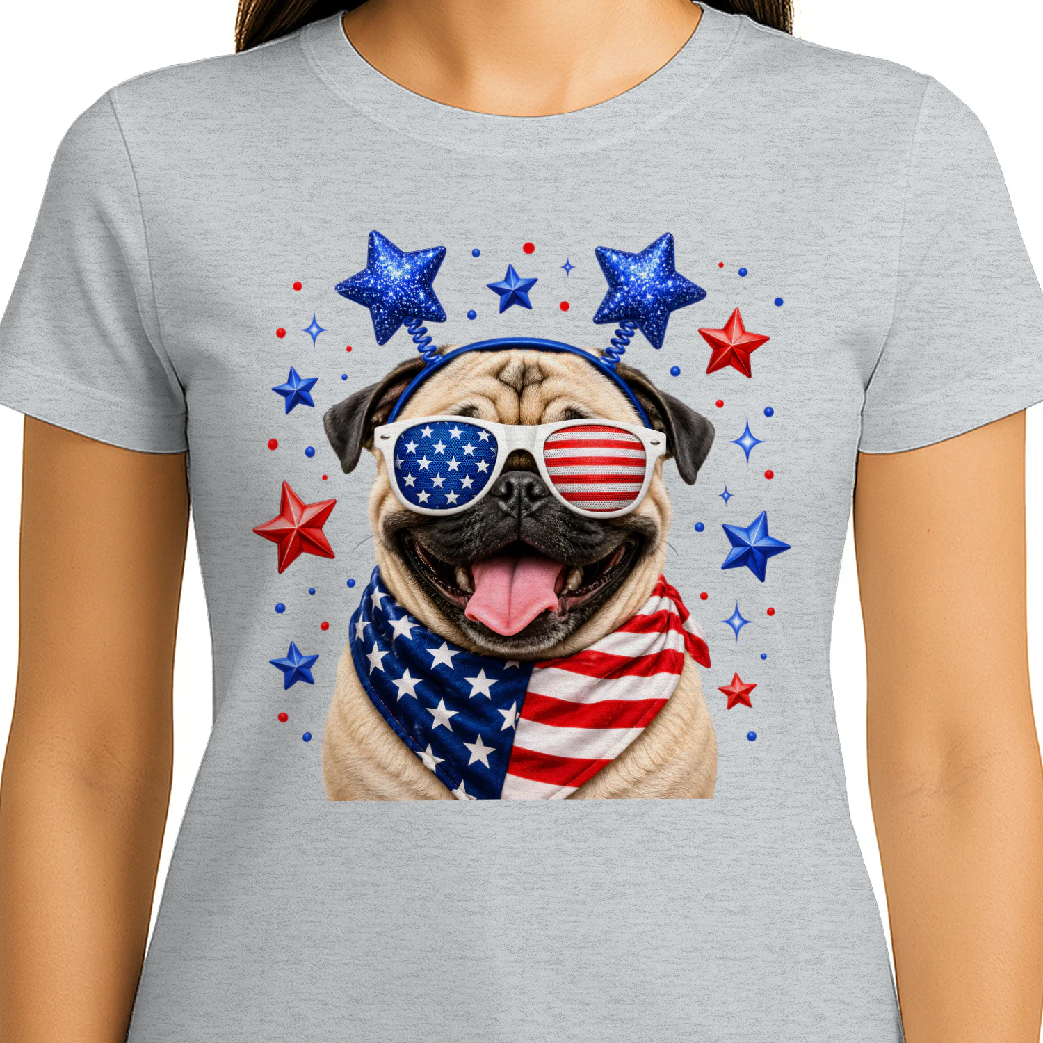 Funny Patriotic Pug with American Flag Sunglasses