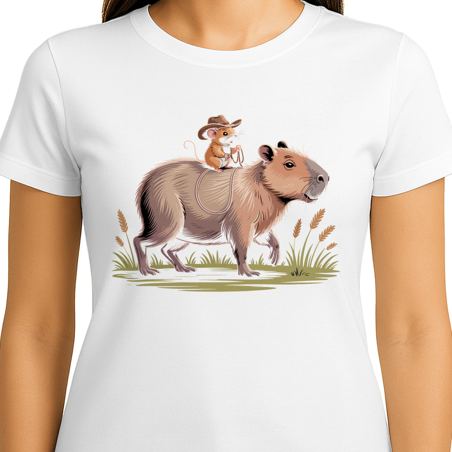 Cowboy Mouse Riding Capybara Cute Funny Western Animal