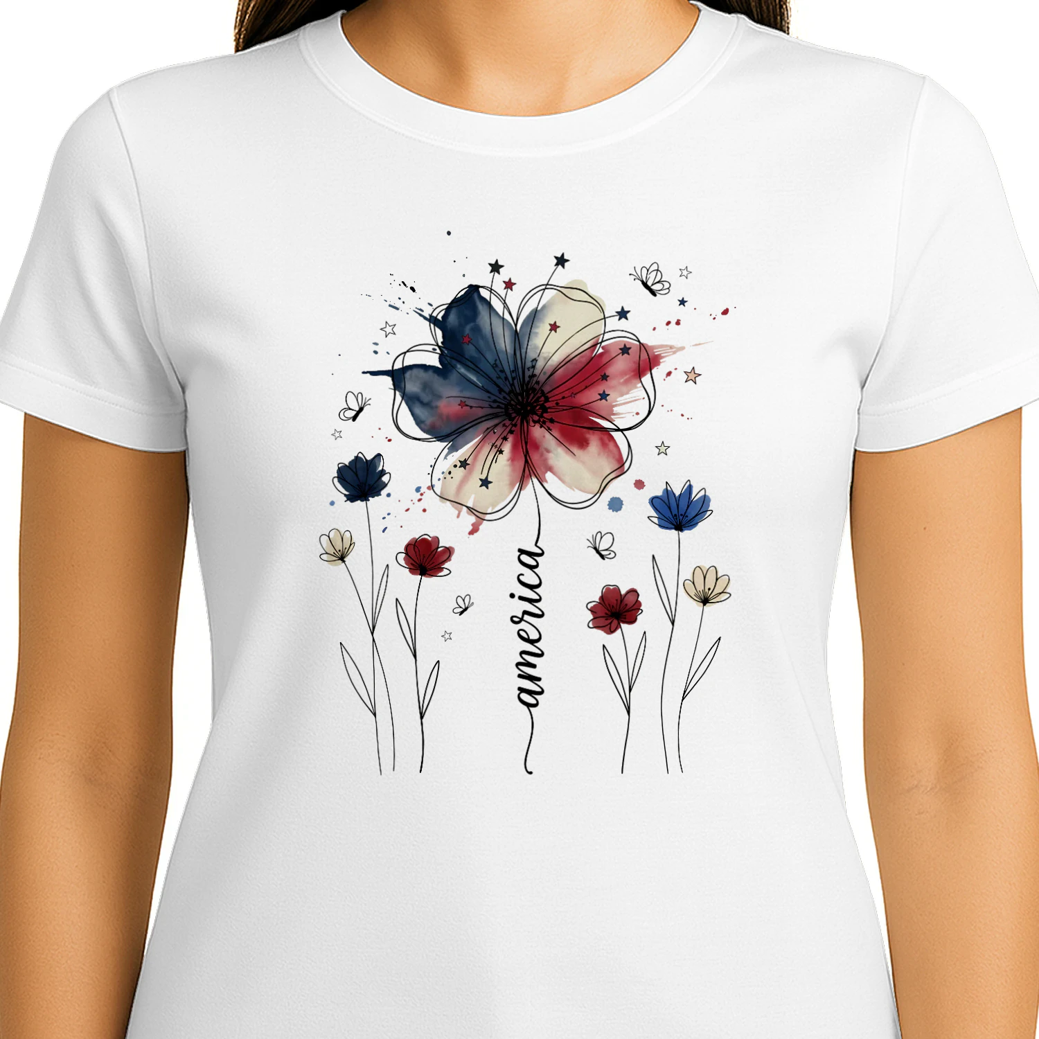America Patriotic Watercolor Flower