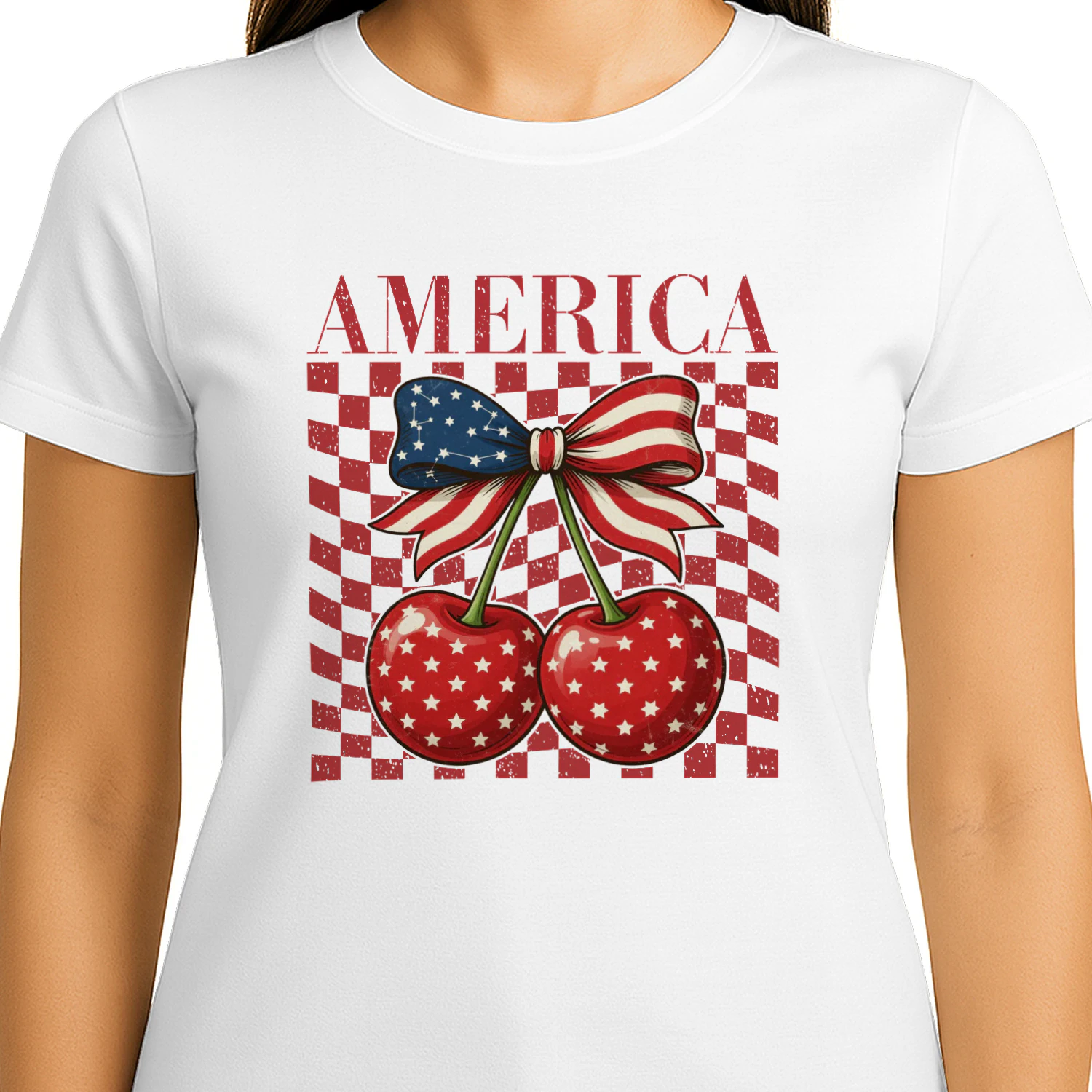 America Patriotic Cherries and Flag Bow