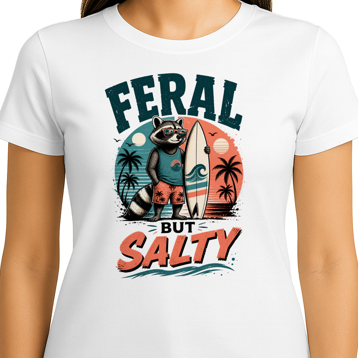 Feral But Salty Raccoon Surf Shirt