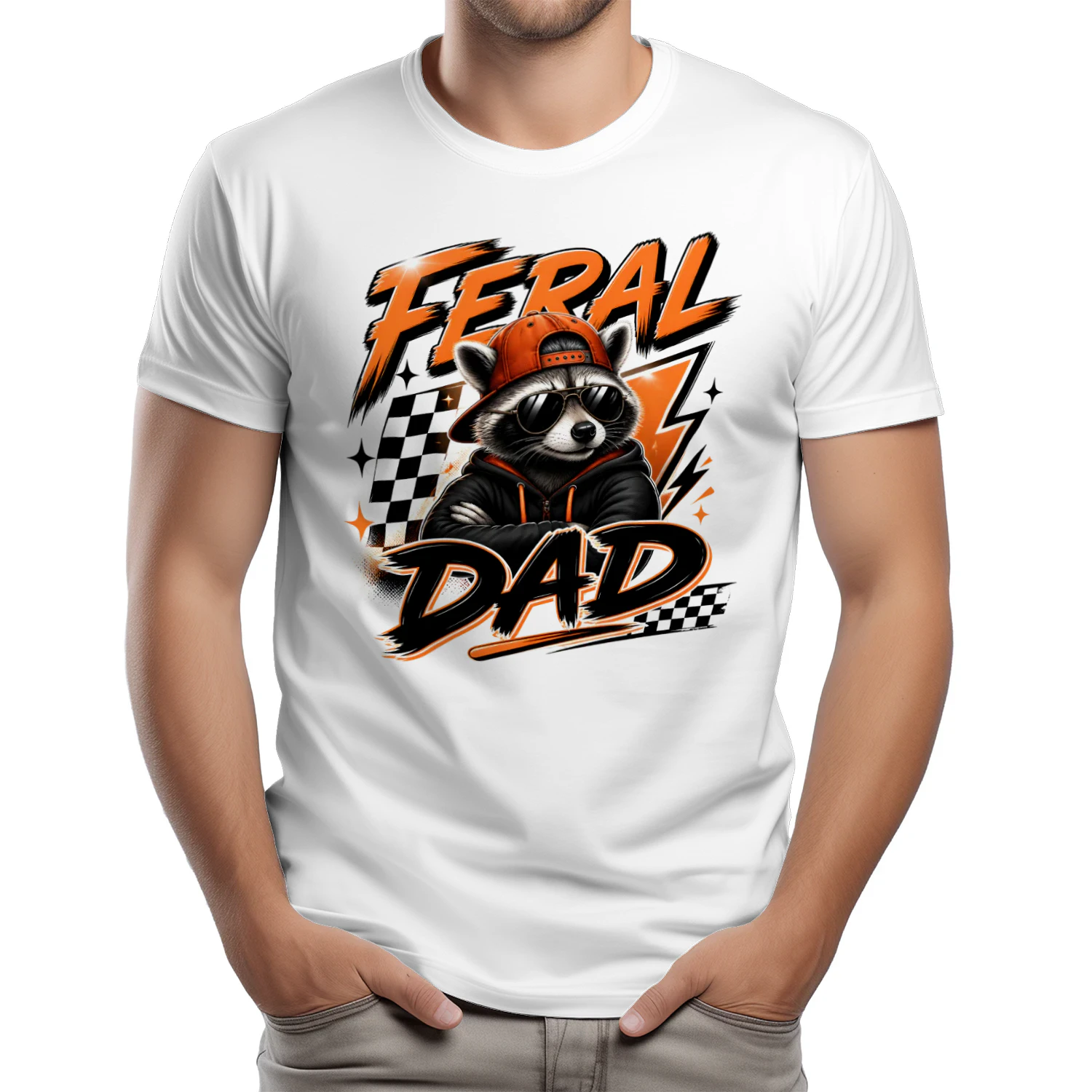 Feral Dad Raccoon Retro Racing Design