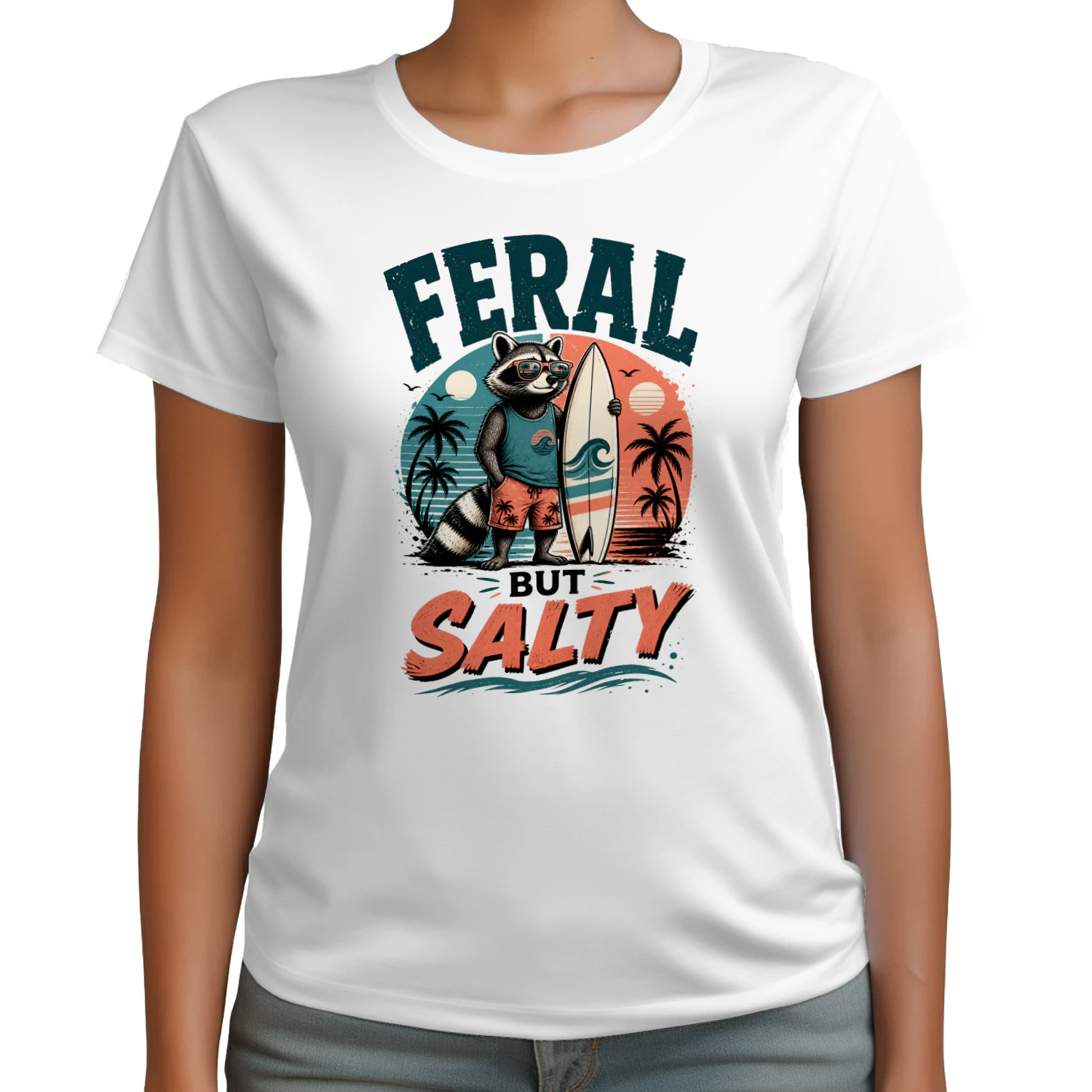 Feral But Salty Raccoon Surf Shirt