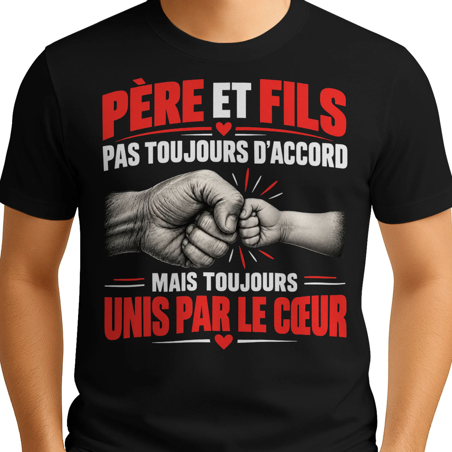 T-shirt Père et Fils – Pas Toujours d'Accord, Mais Toujours Unis par le Cœur