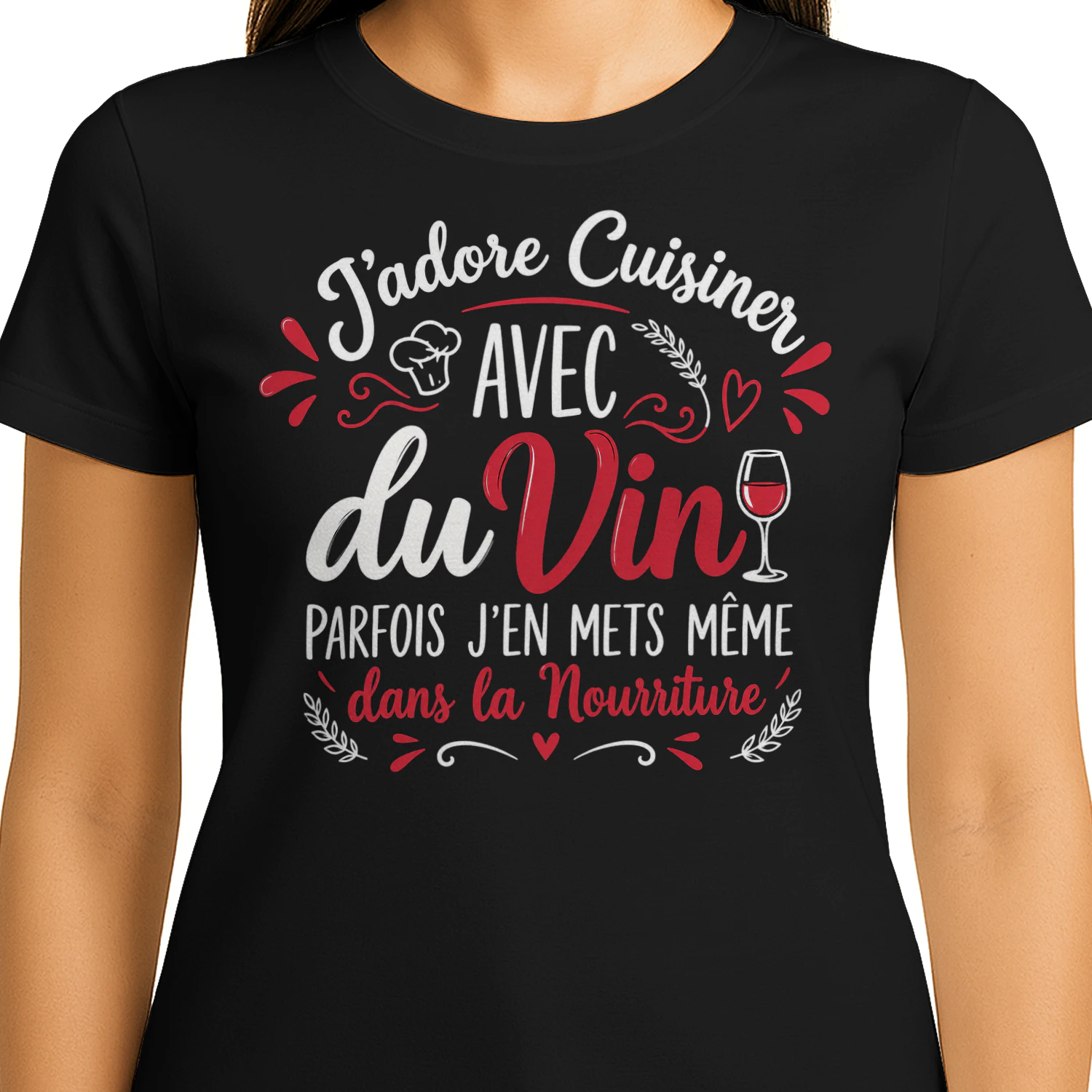 T-shirt Humour Cuisine et Vin – J’adore Cuisiner avec du Vin
