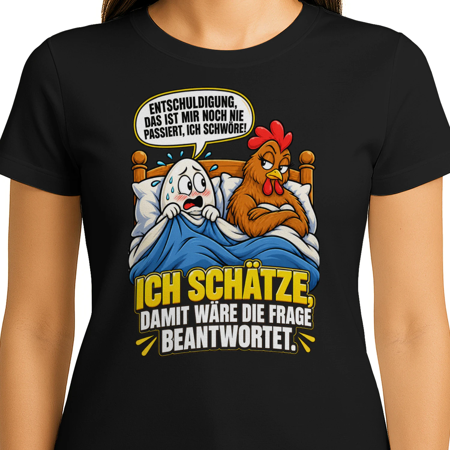 Ich schätze, damit wäre die Frage beantwortet – Lustiges Huhn-und-Ei T-Shirt