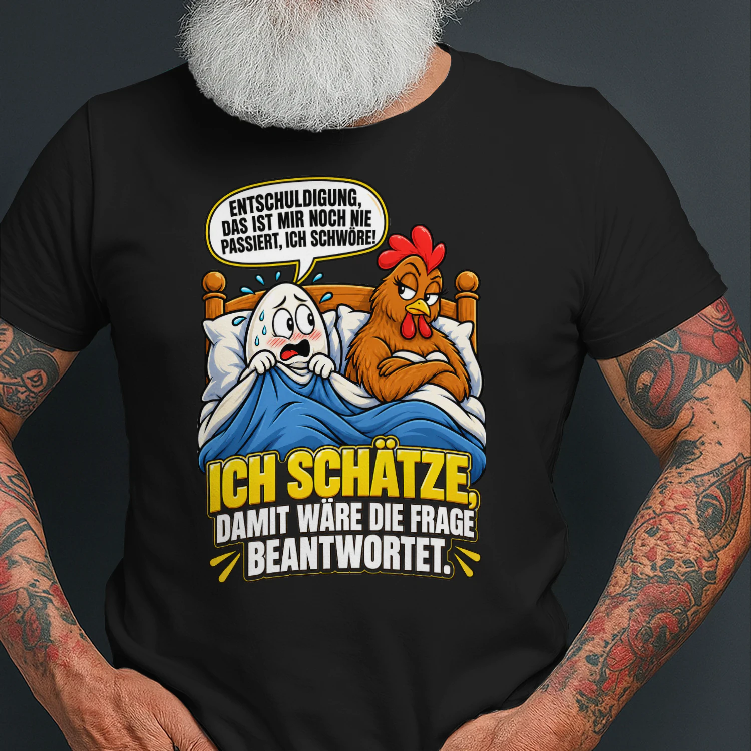 Ich schätze, damit wäre die Frage beantwortet – Lustiges Huhn-und-Ei T-Shirt