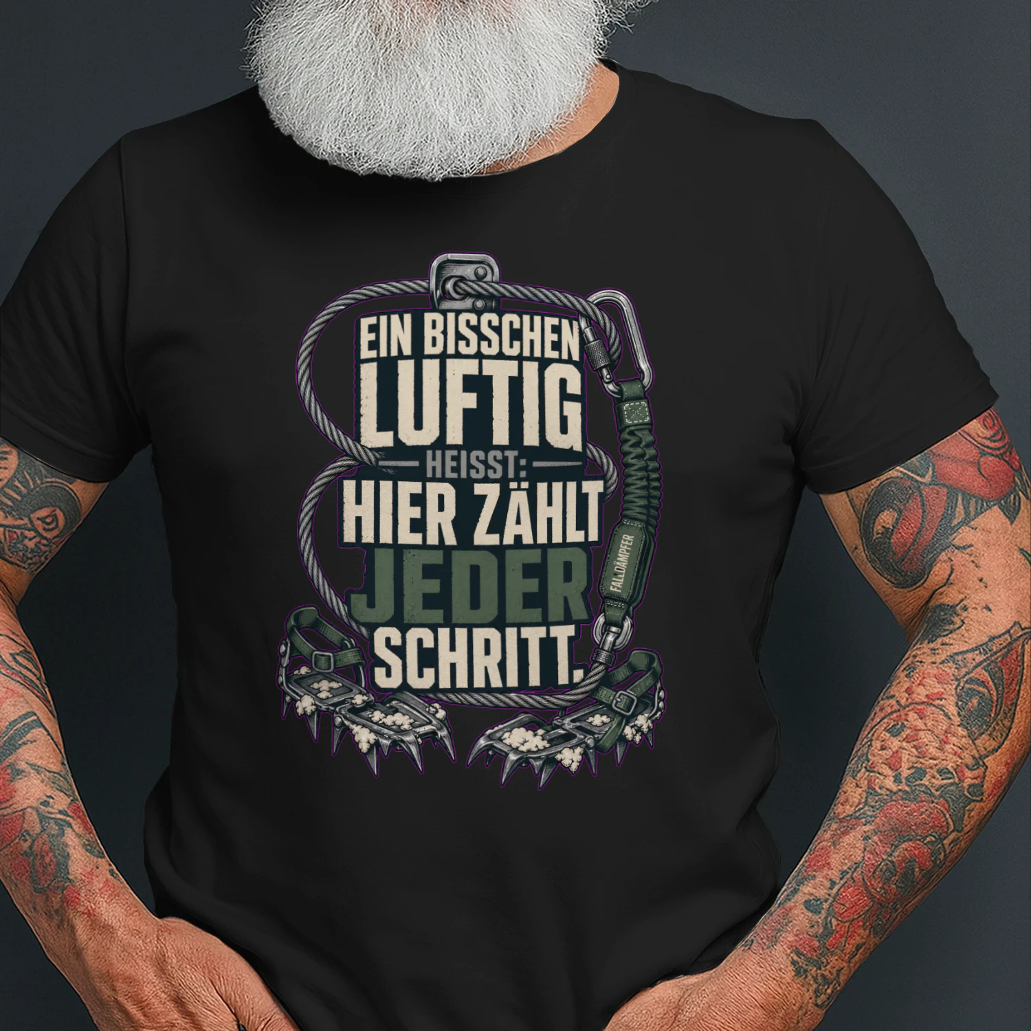 Ein bisschen luftig heißt: Hier zählt jeder Schritt. - Bergsteigen Spruch-Design