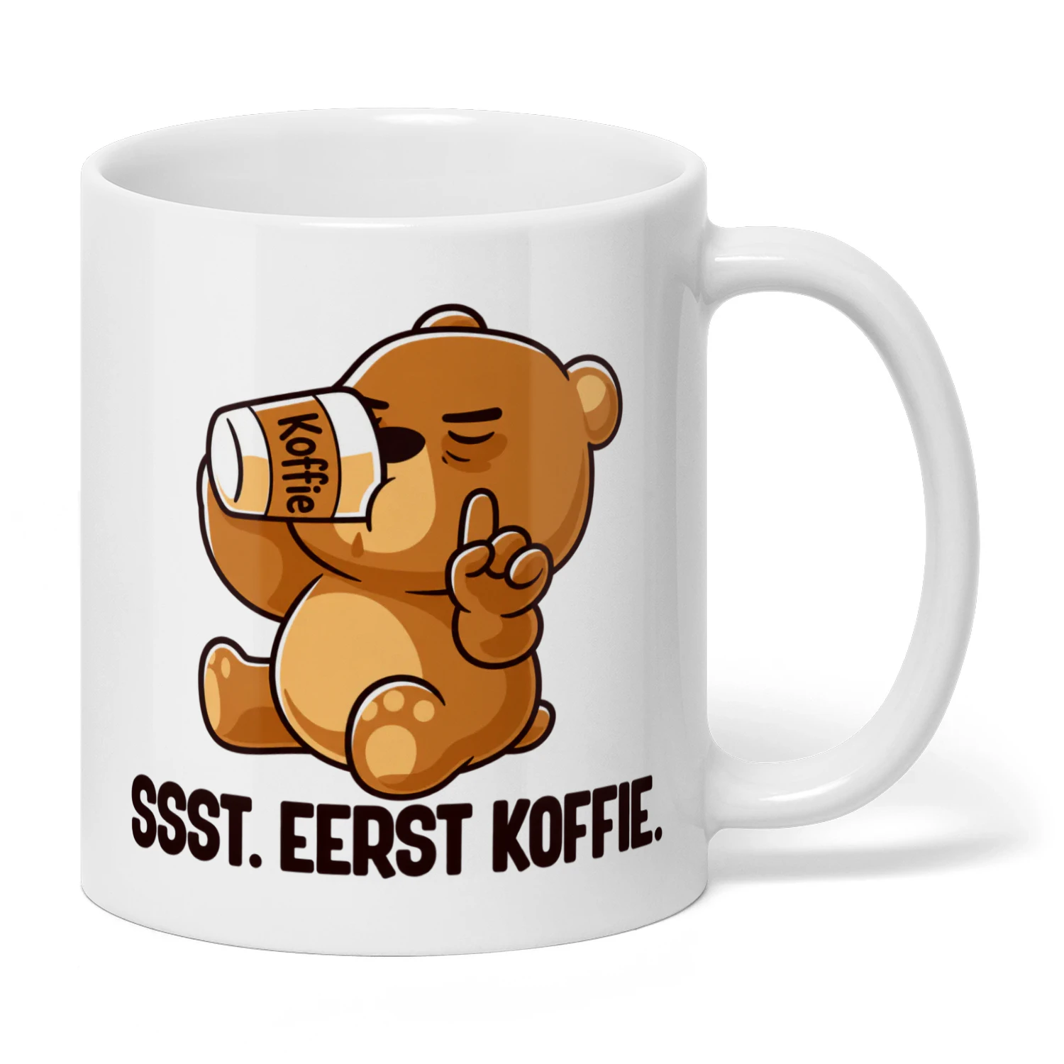 Ssst. Eerst Koffie – Grappige Koffiemok