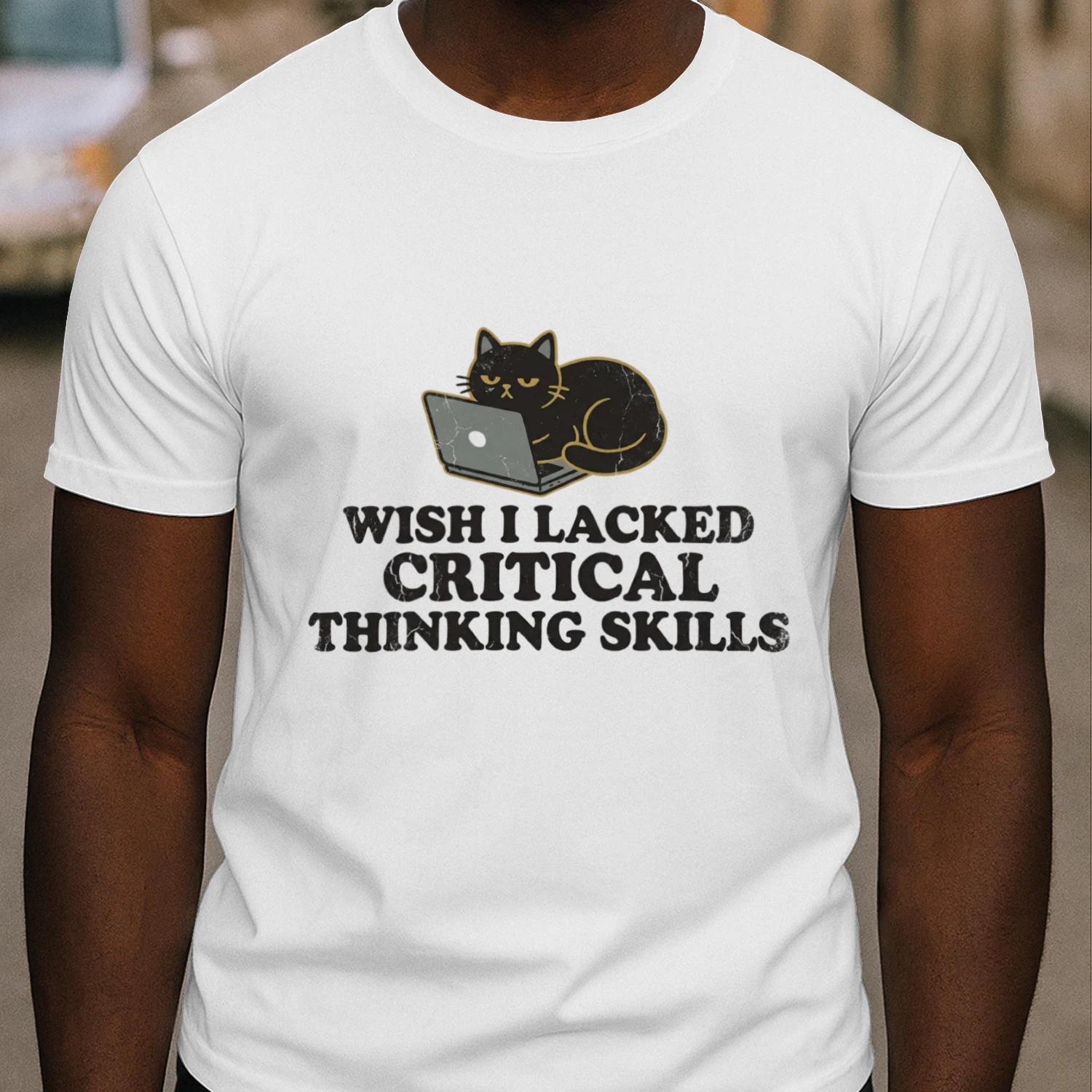 Wish I Lacked Critical Thinking Skills Funny Cat Shirt